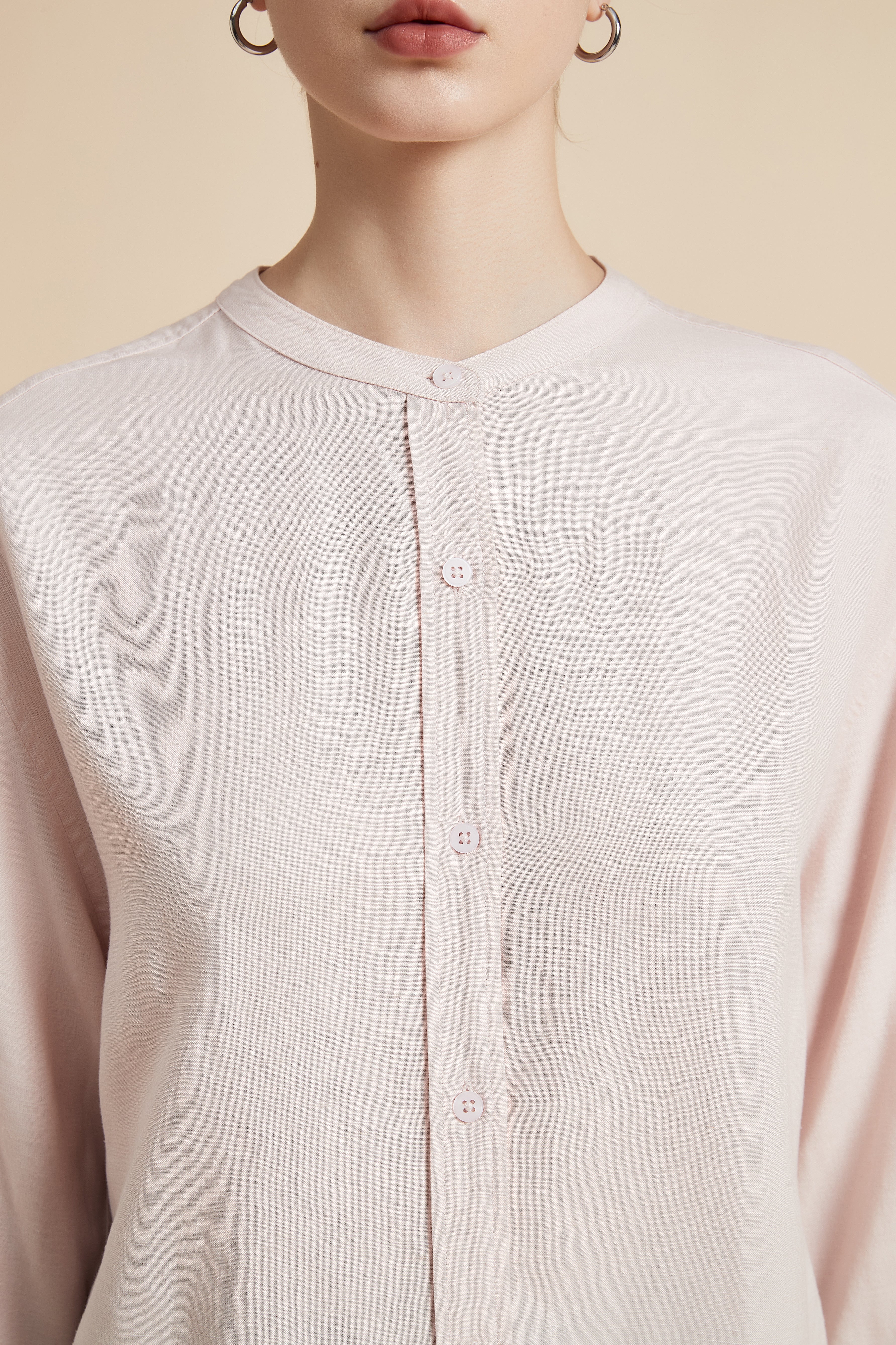 Solid 3/4 Sleeve Blouse with Front Buttons