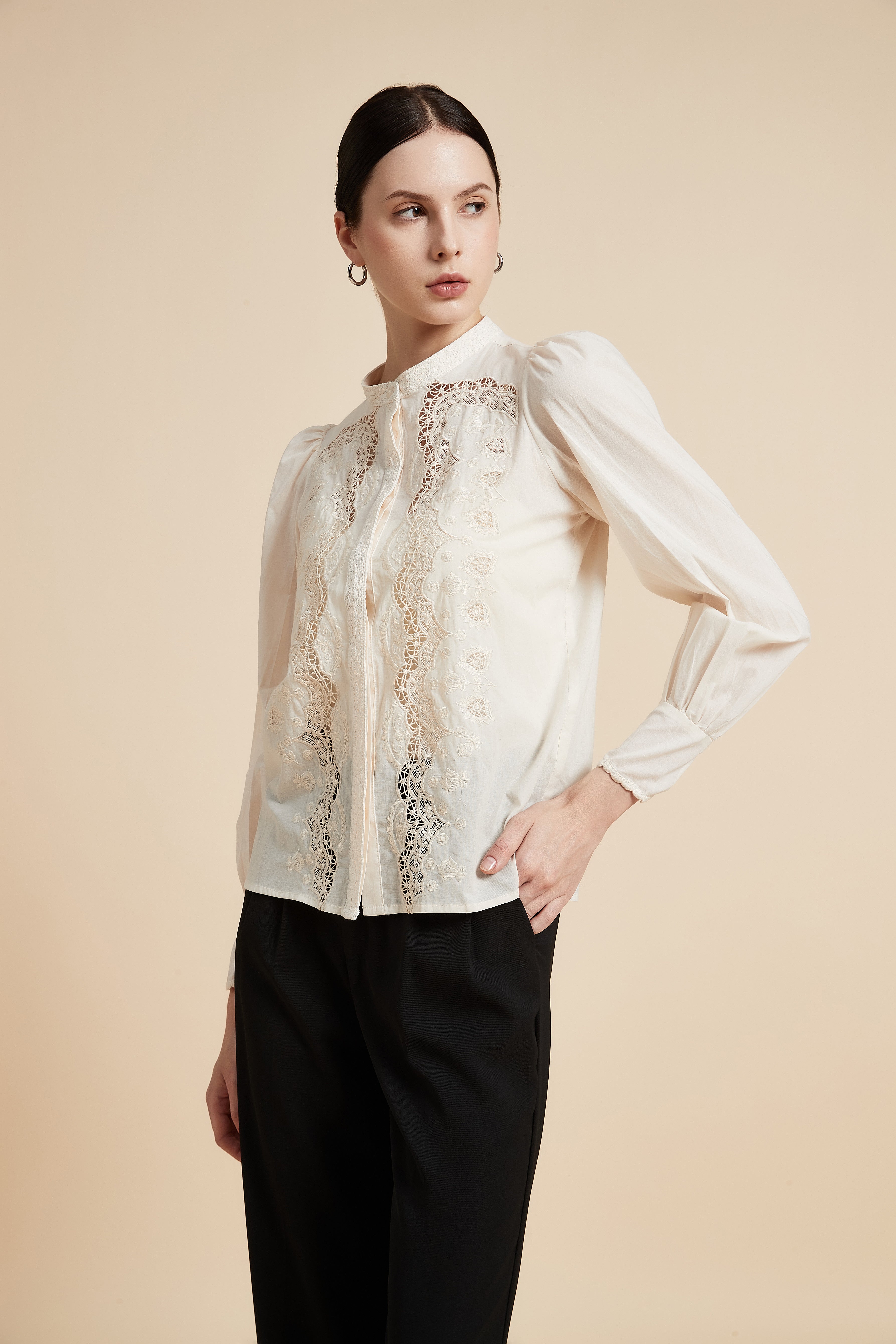 Lace Long Sleeve Top with Round Neck