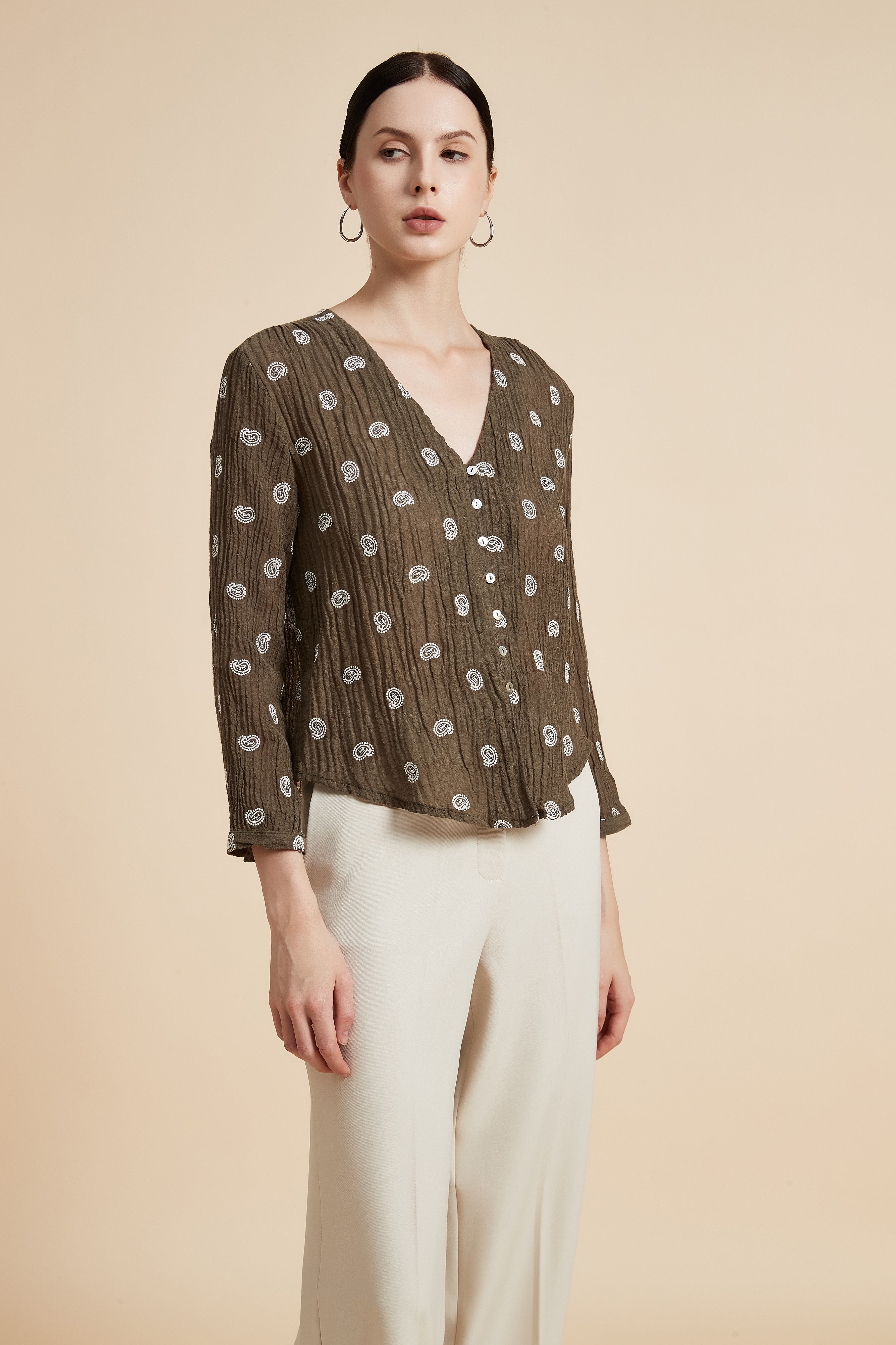 V-Neck Printed 3/4 Sleeve Blouse