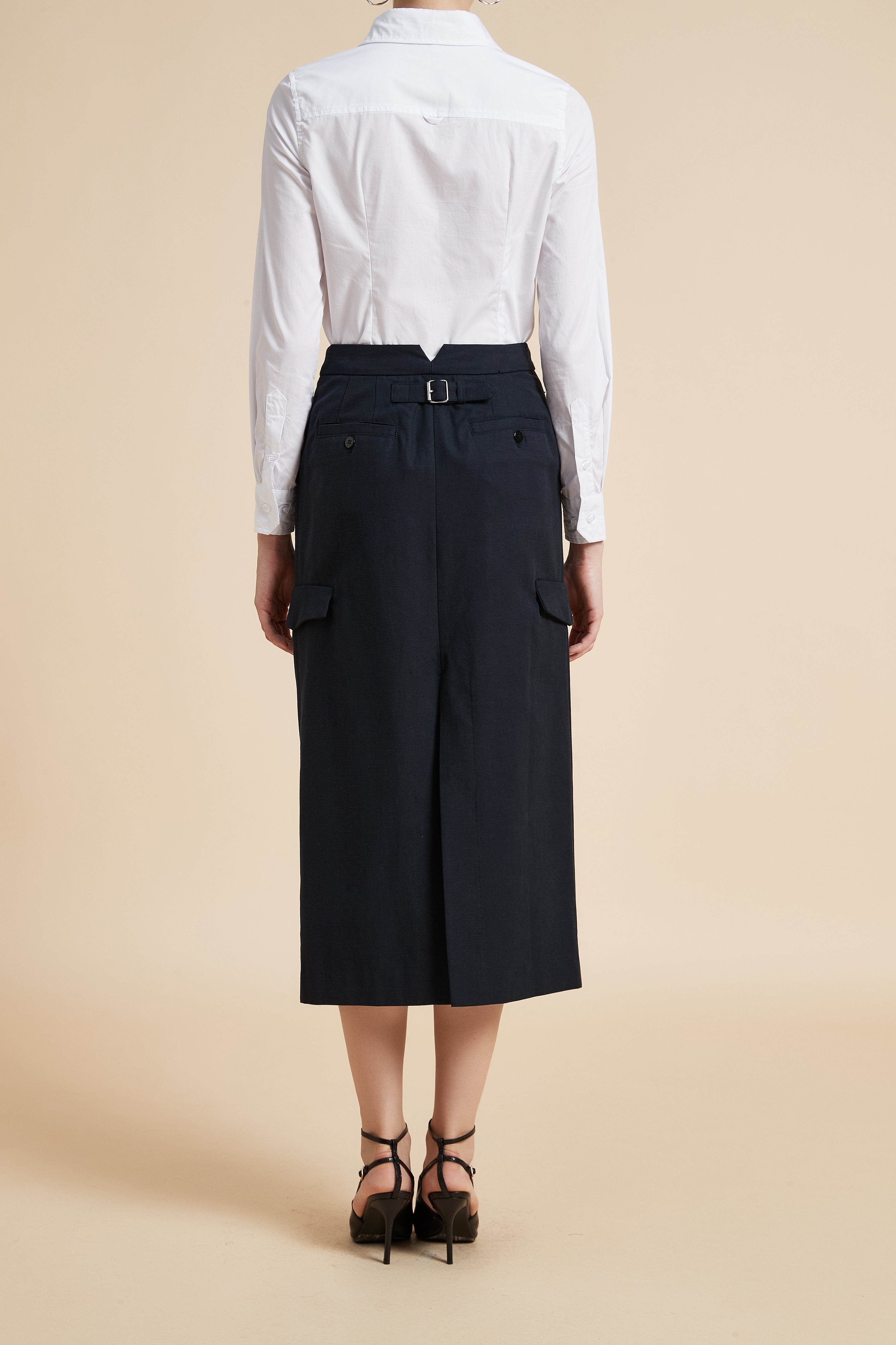 Solid Midi Skirt with Side Pockets