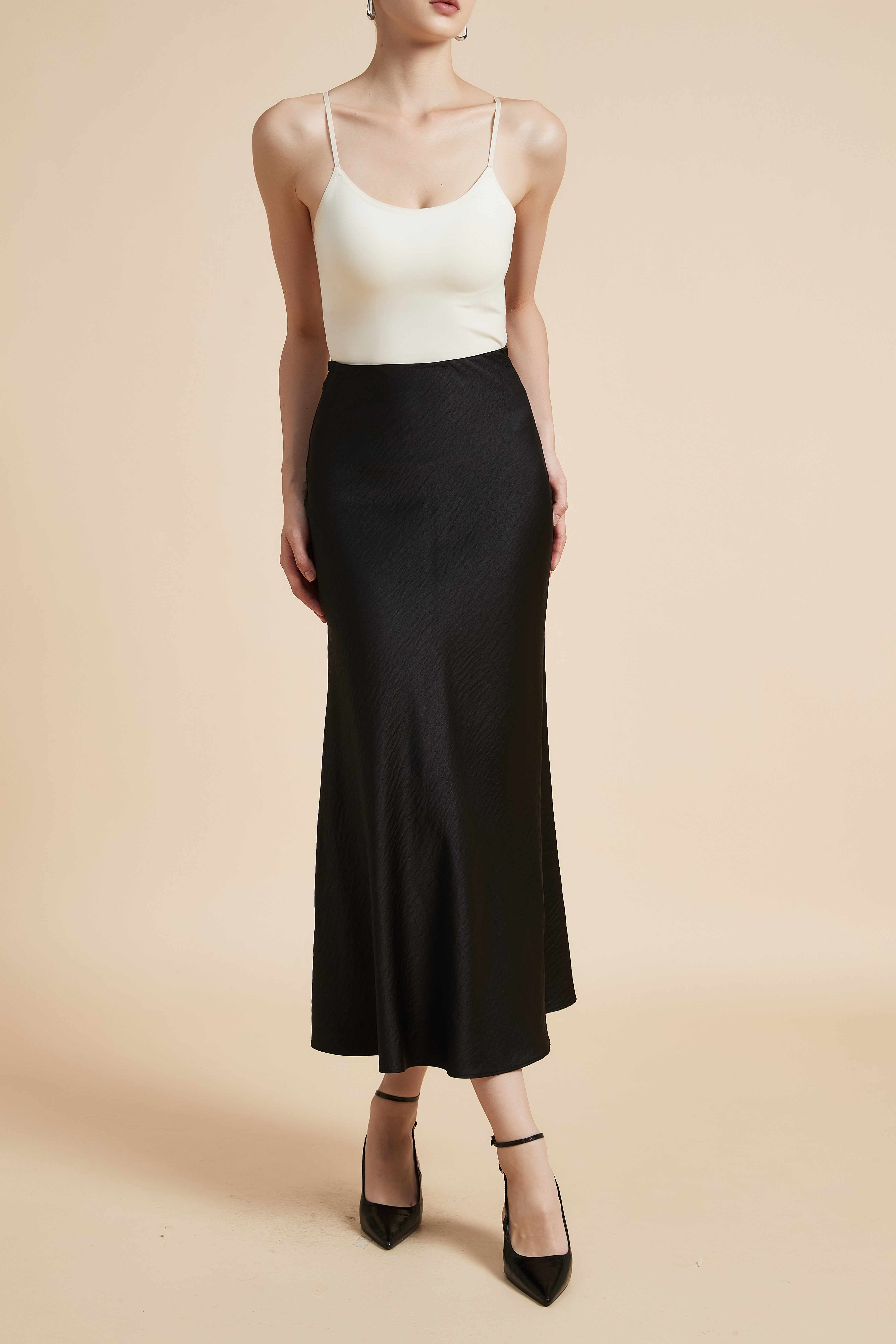 Solid Wide Midi Skirt