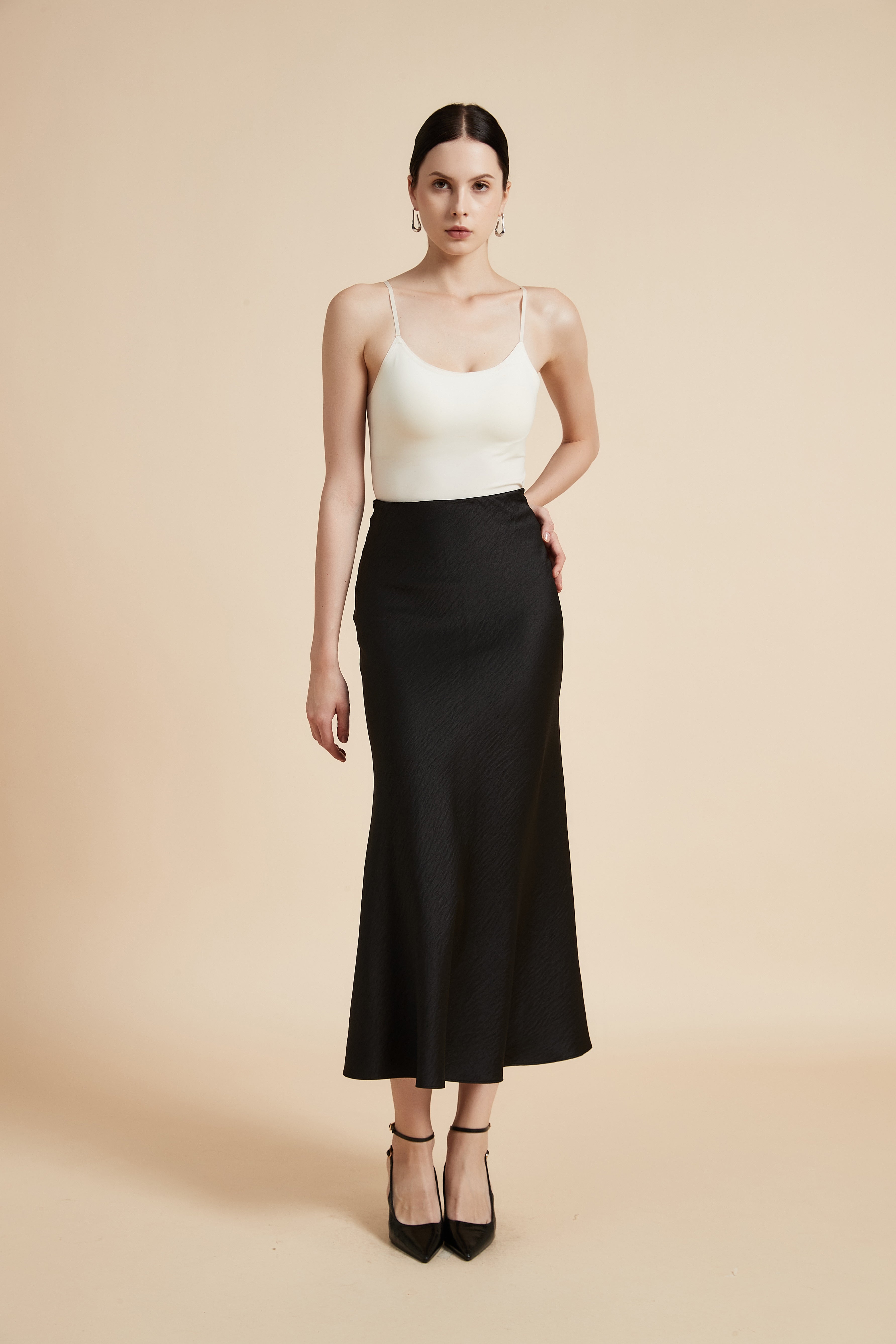 Solid Wide Midi Skirt