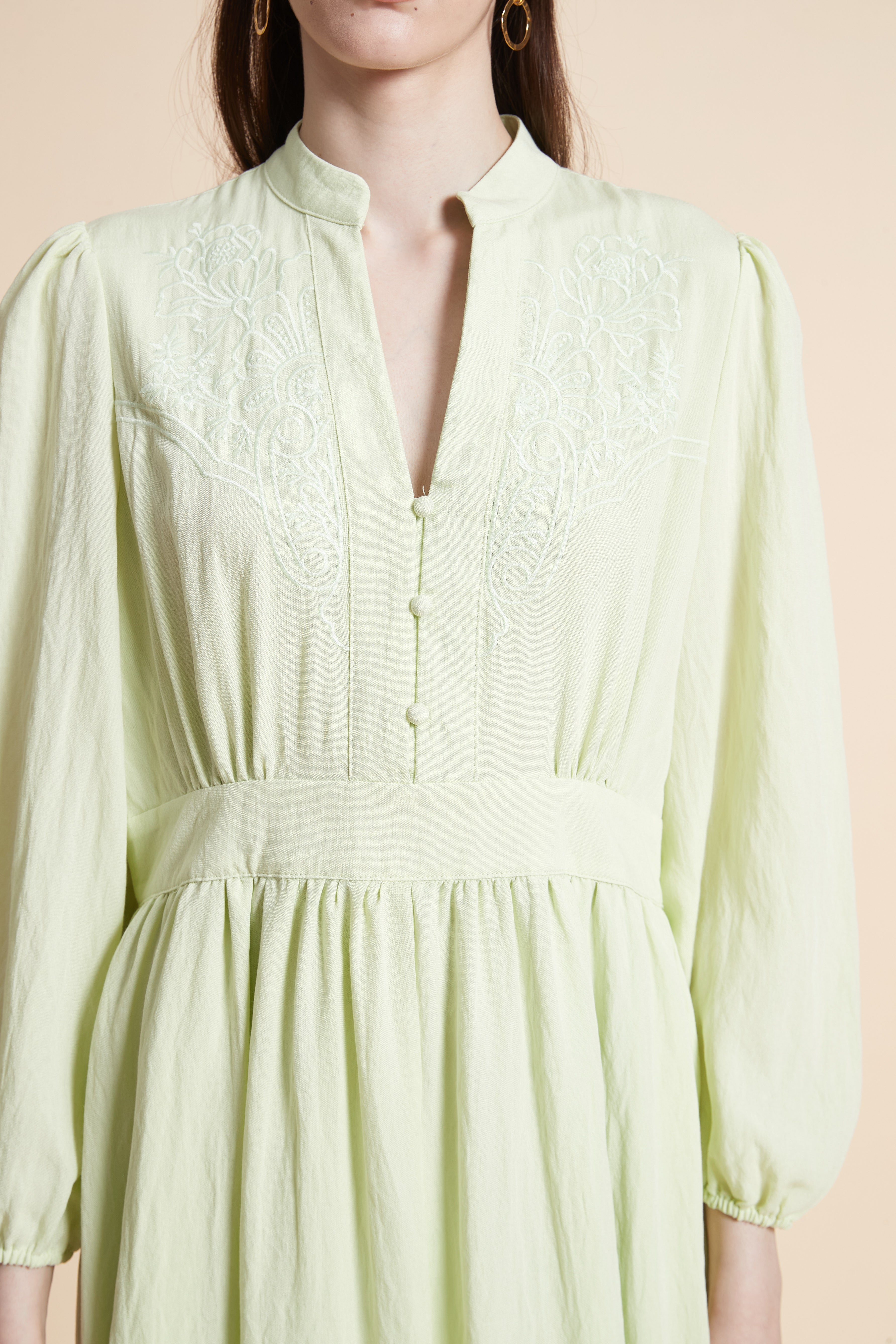 Embroidered Long Sleeve Maxi Dress