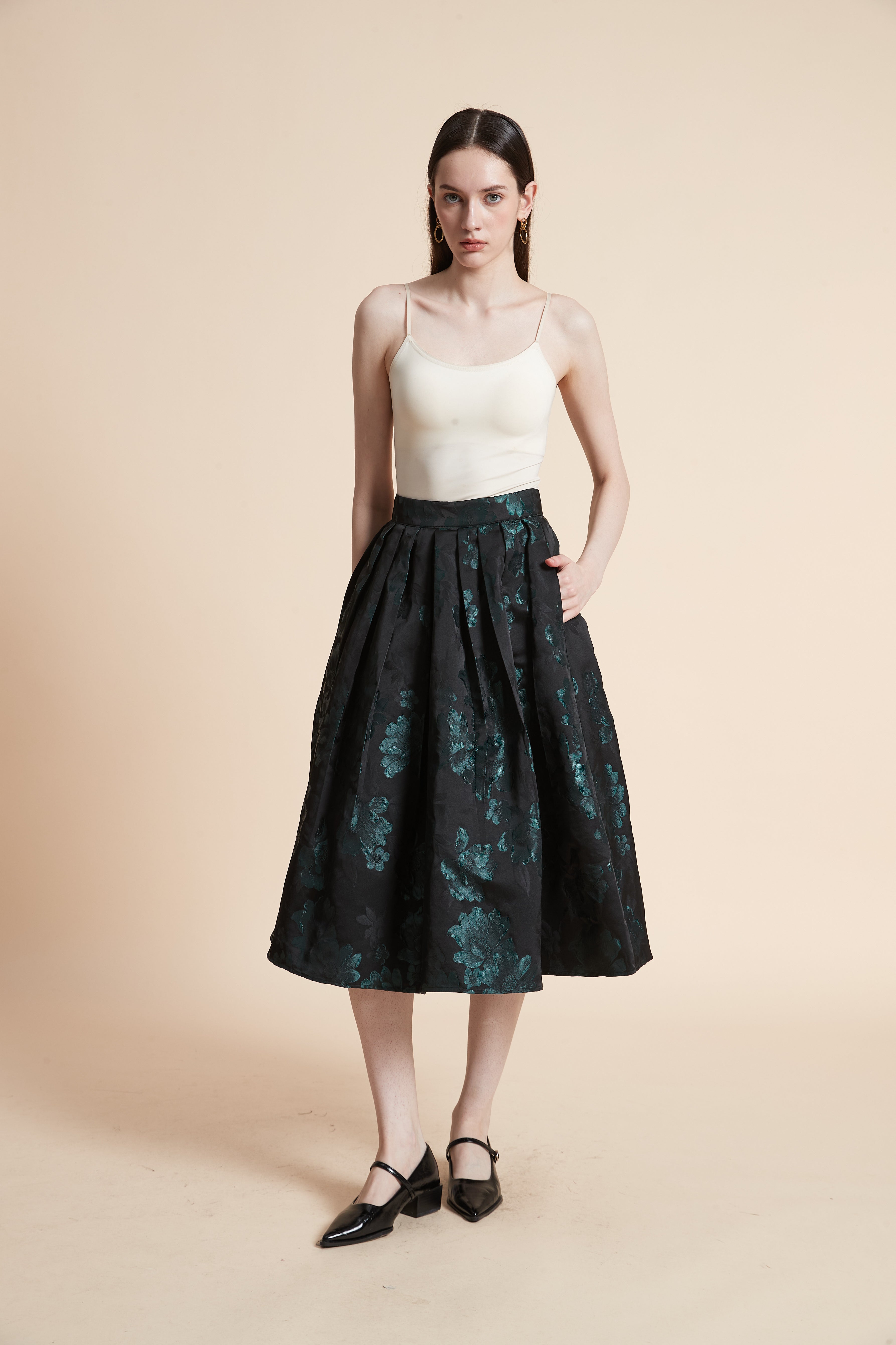 Large Floral Print Midi Skirt