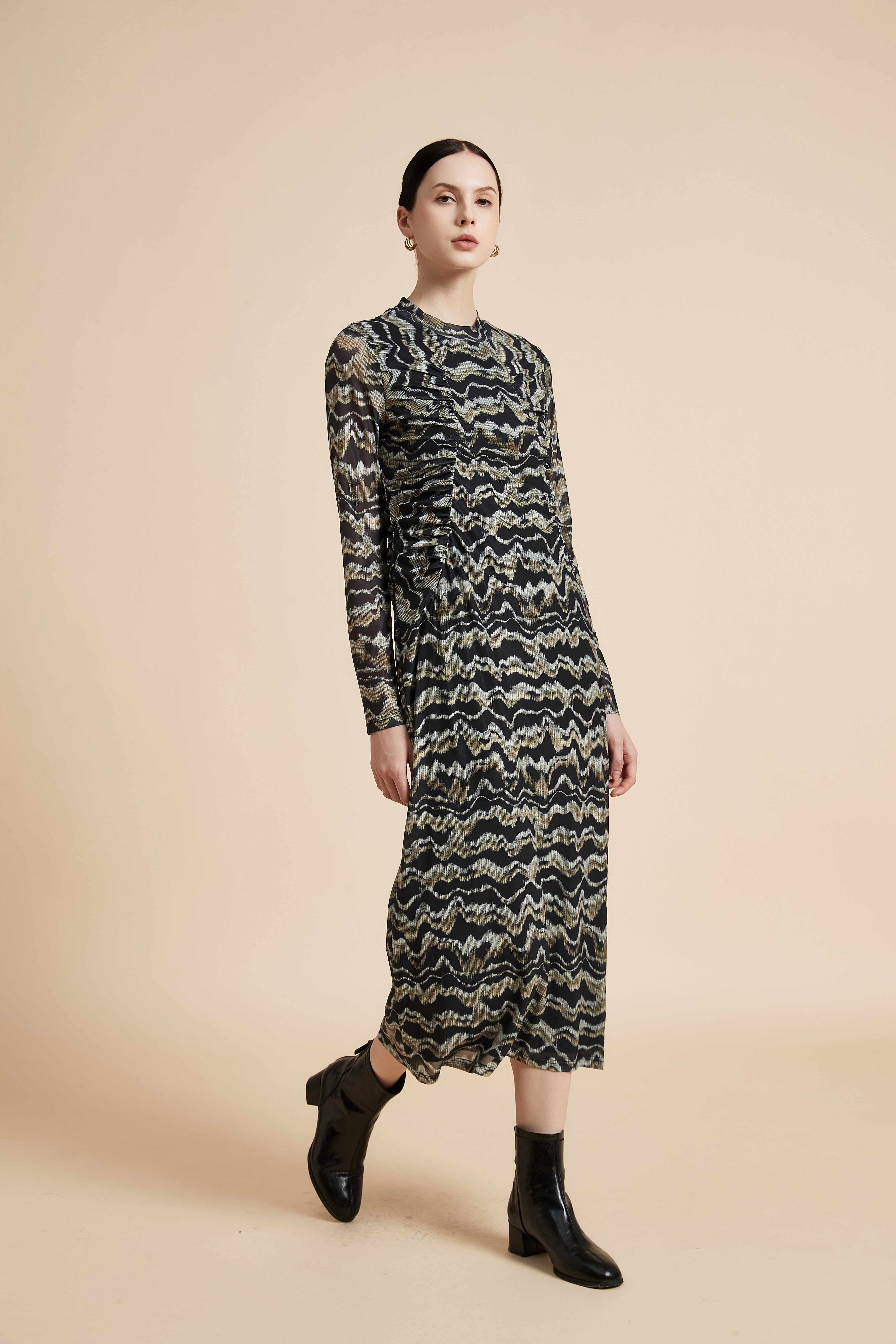 Long Sleeve Printed Midi Dress