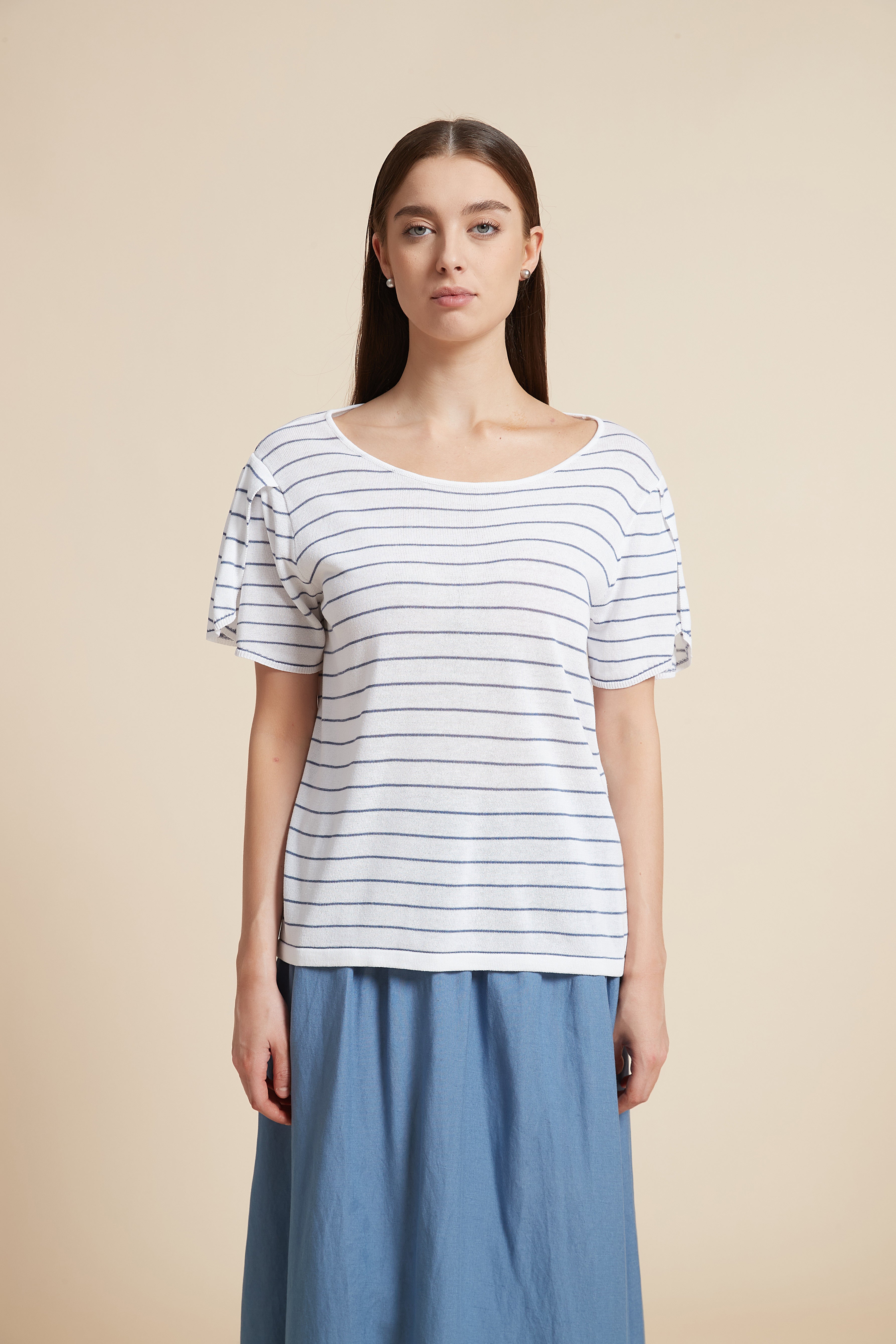 Striped Short Sleeve Blouse