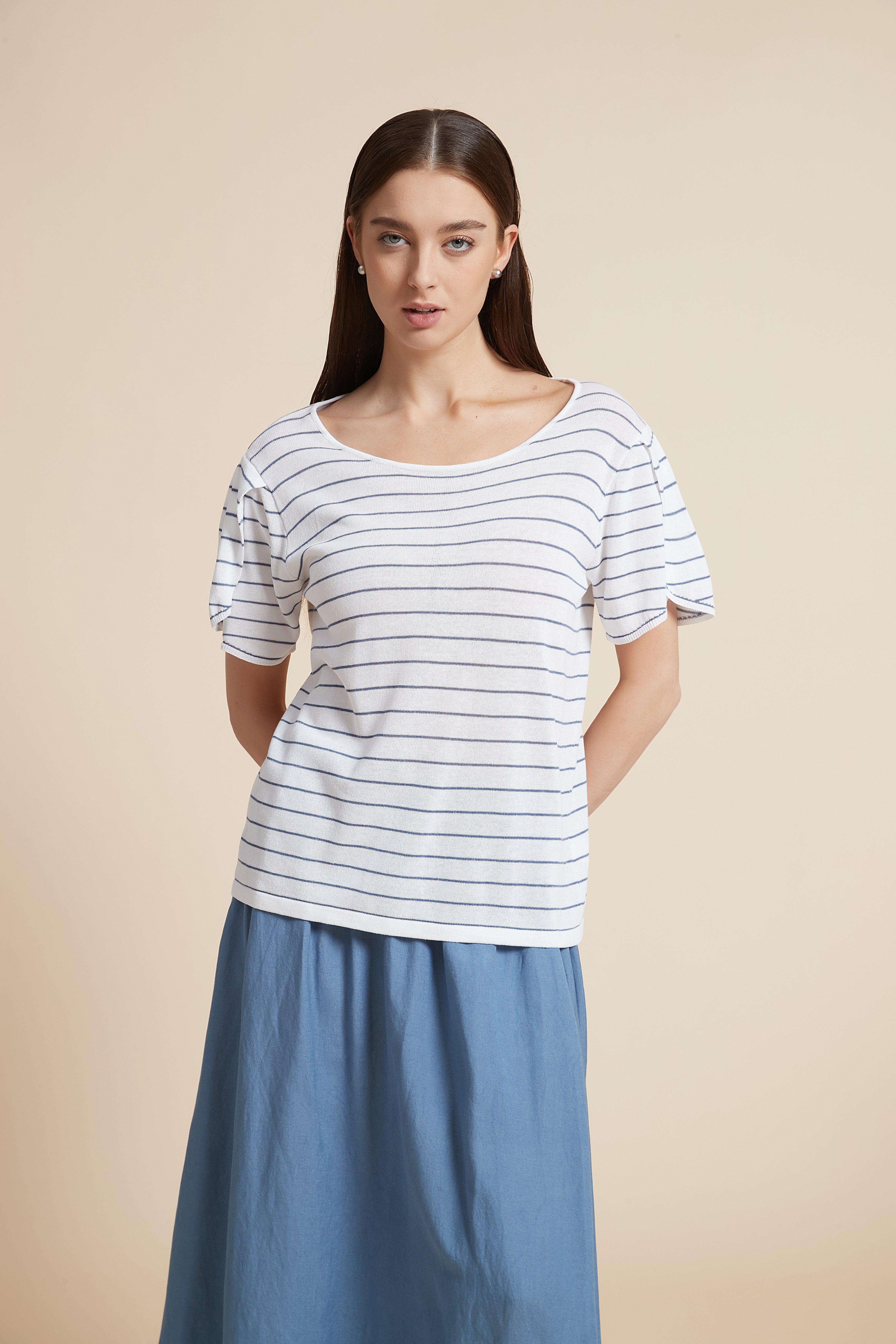Striped Short Sleeve Blouse