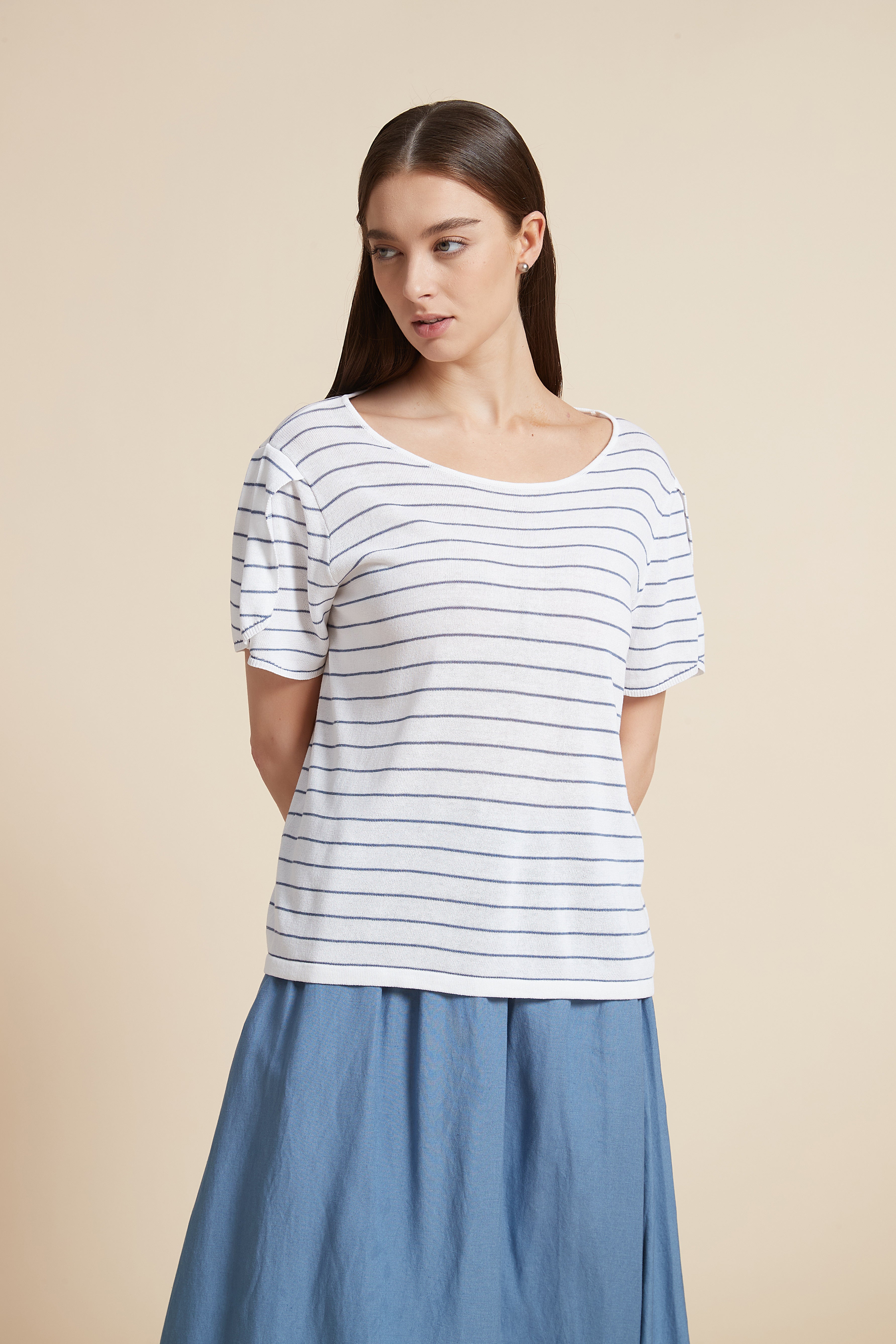 Striped Short Sleeve Blouse
