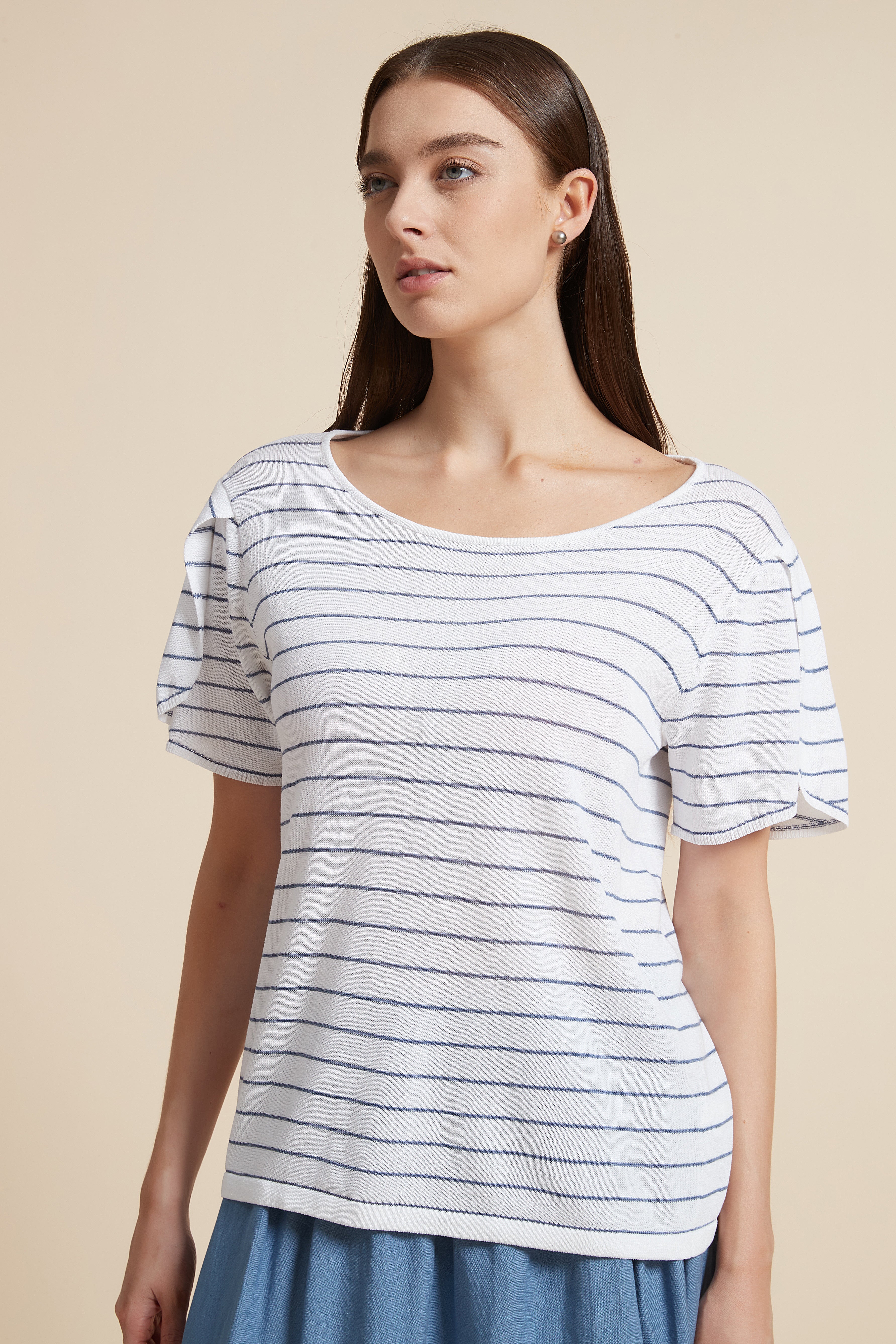 Striped Short Sleeve Blouse