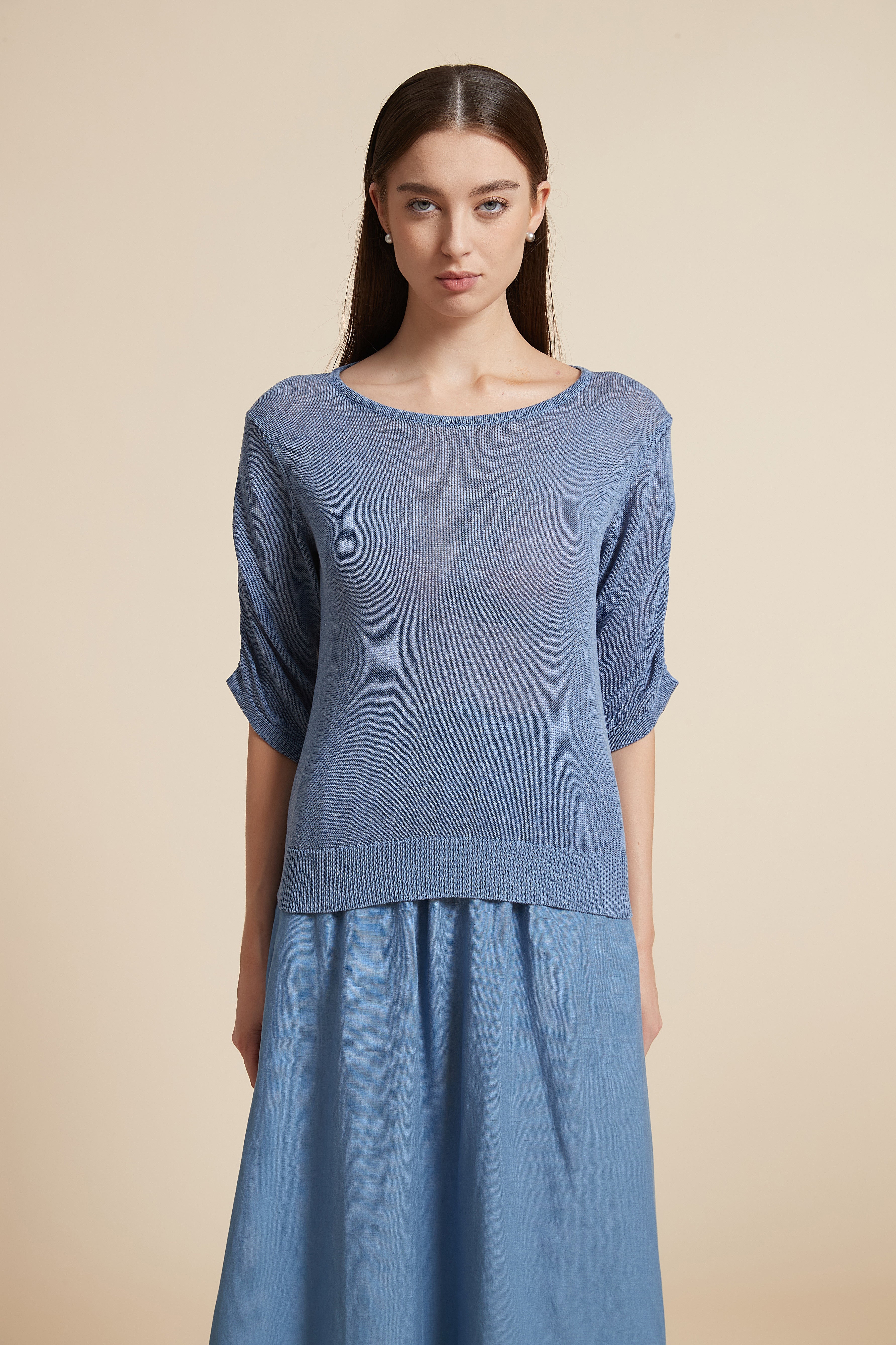 Plain Half-Sleeve Top with Round Neck