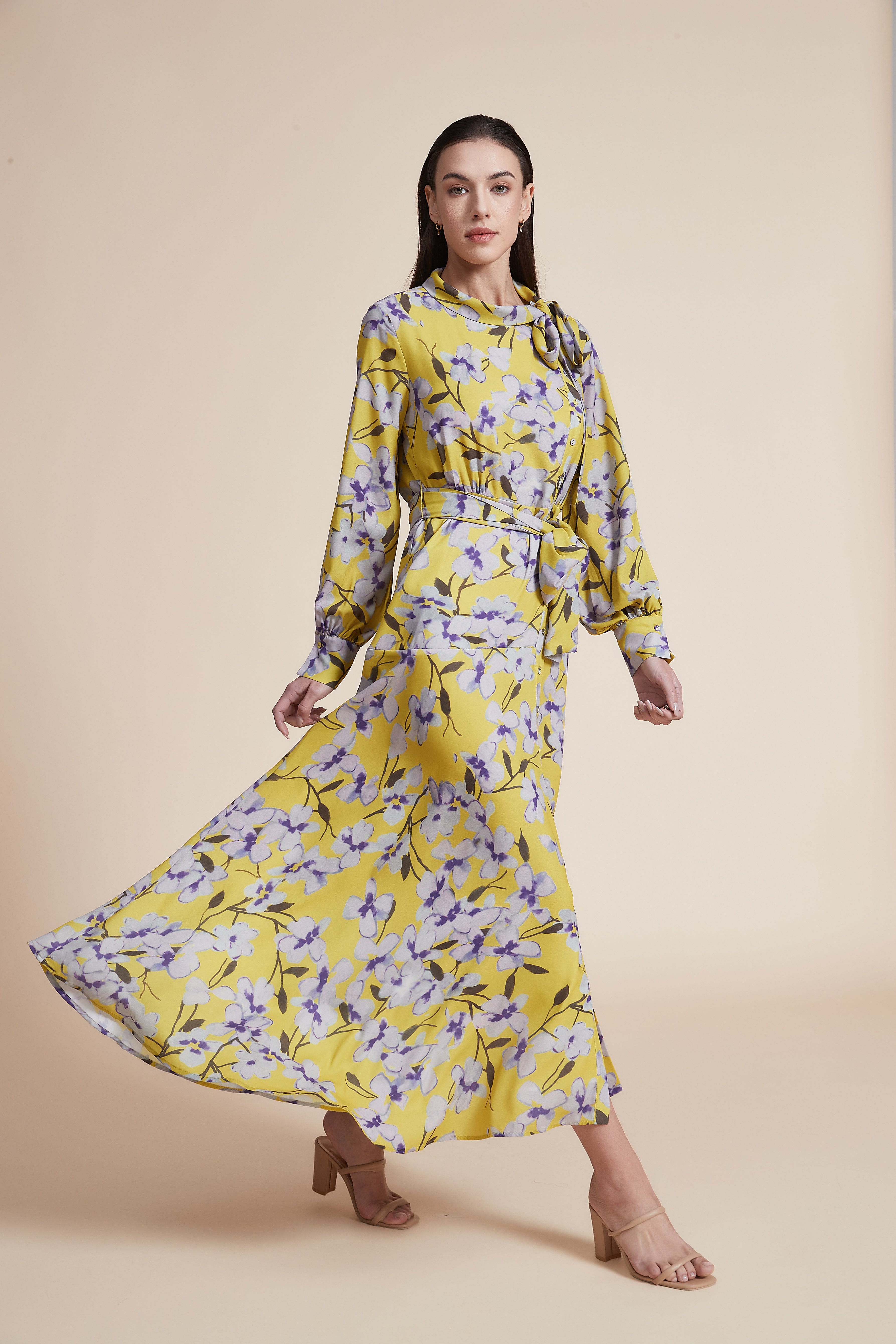 Long Floral Dress with Long Sleeves