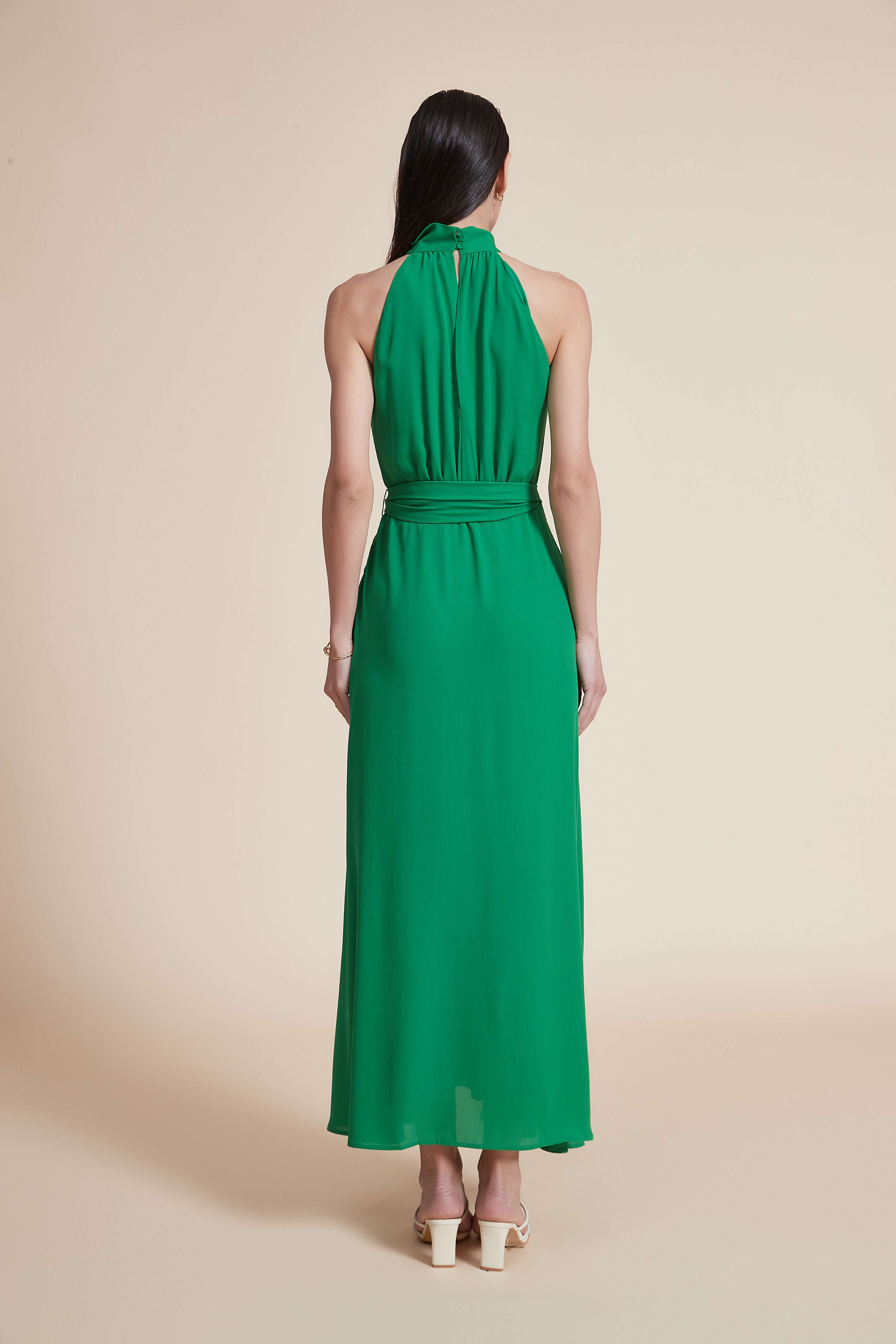 Solid Off-Shoulder Halter Neck Maxi Dress