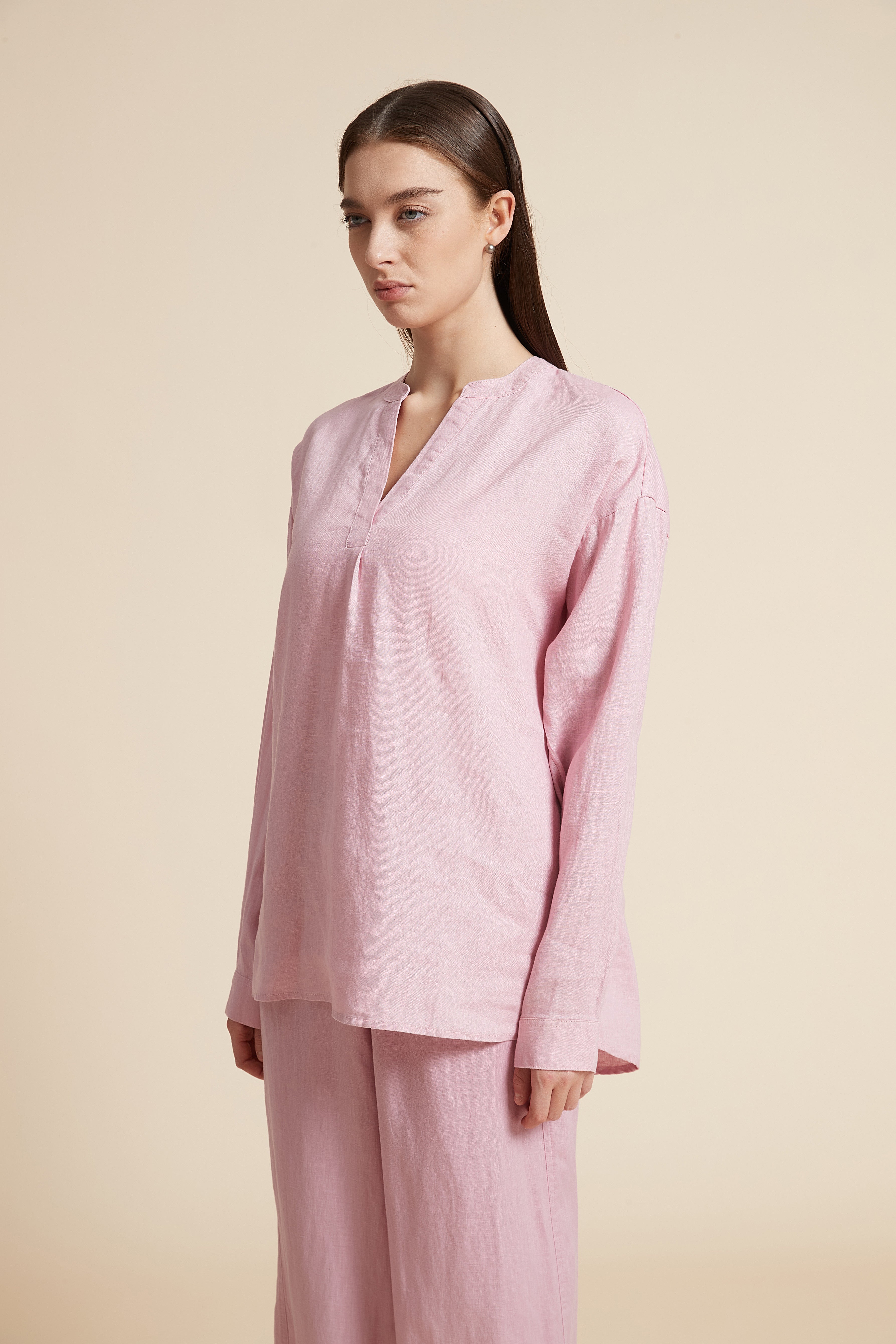 Solid Long Sleeve V-Neck Blouse