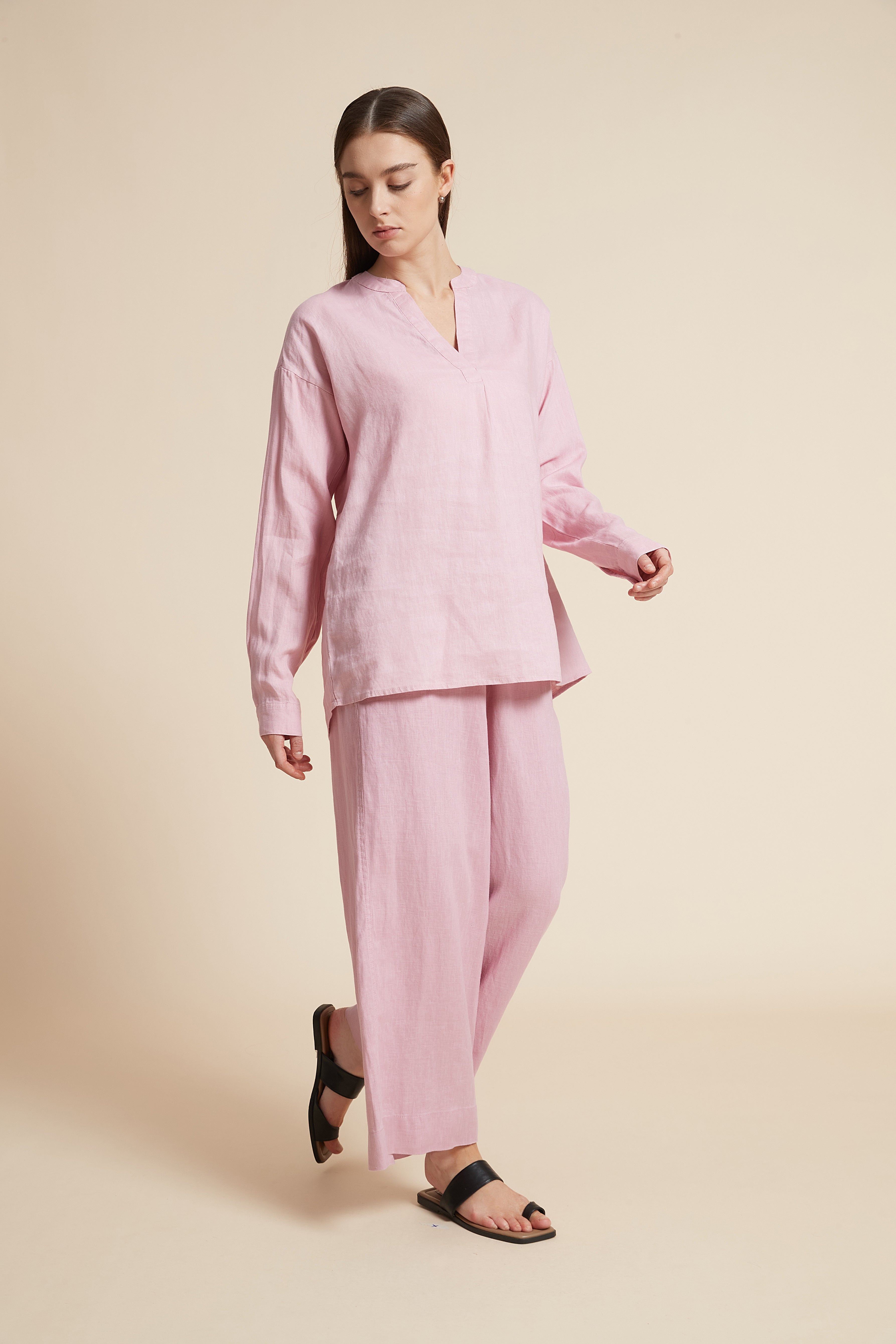 Solid Long Sleeve V-Neck Blouse
