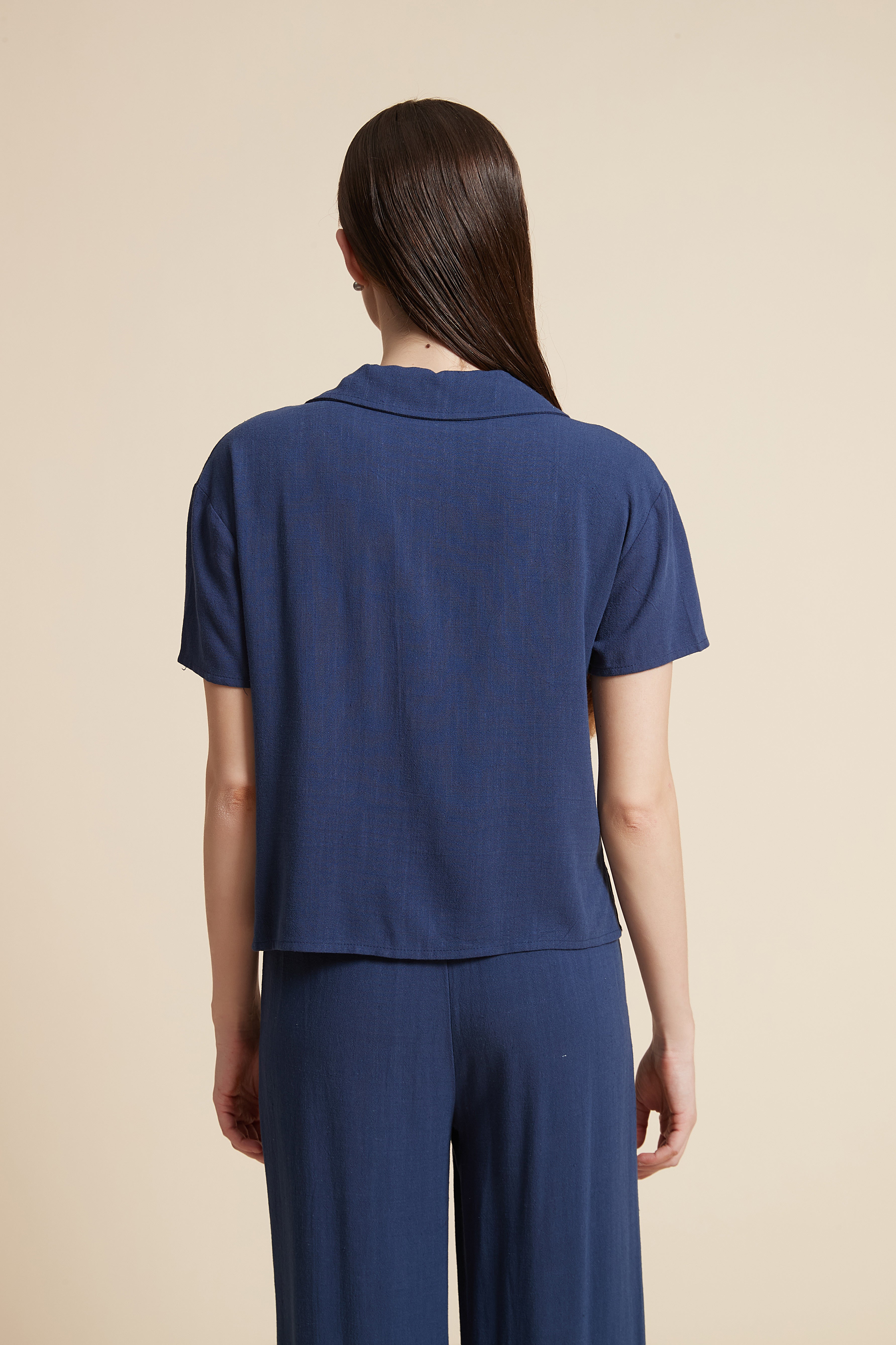 Solid Short Sleeve Blouse with Front Buttons