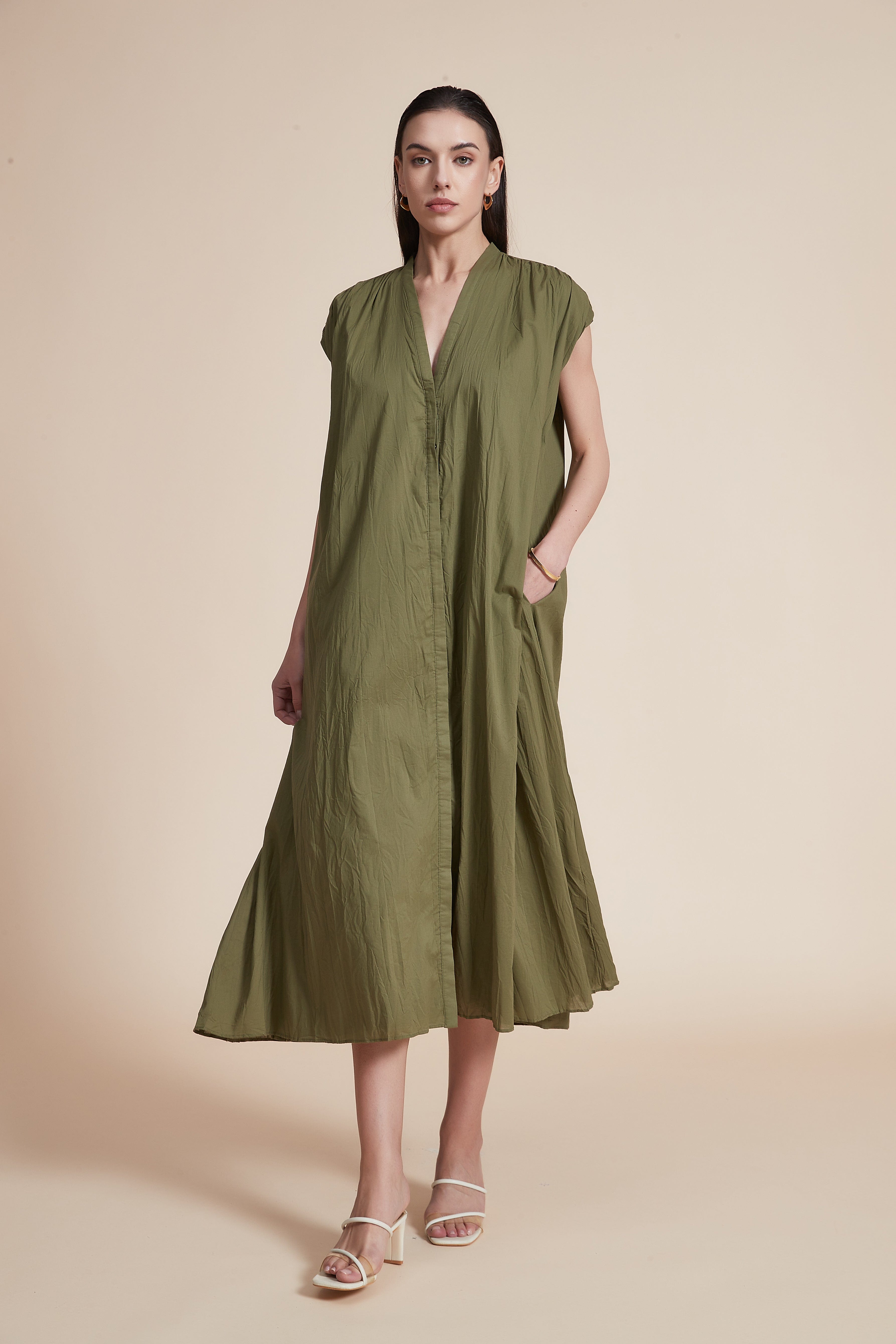 Sleeveless V-Neck Loose Midi Dress