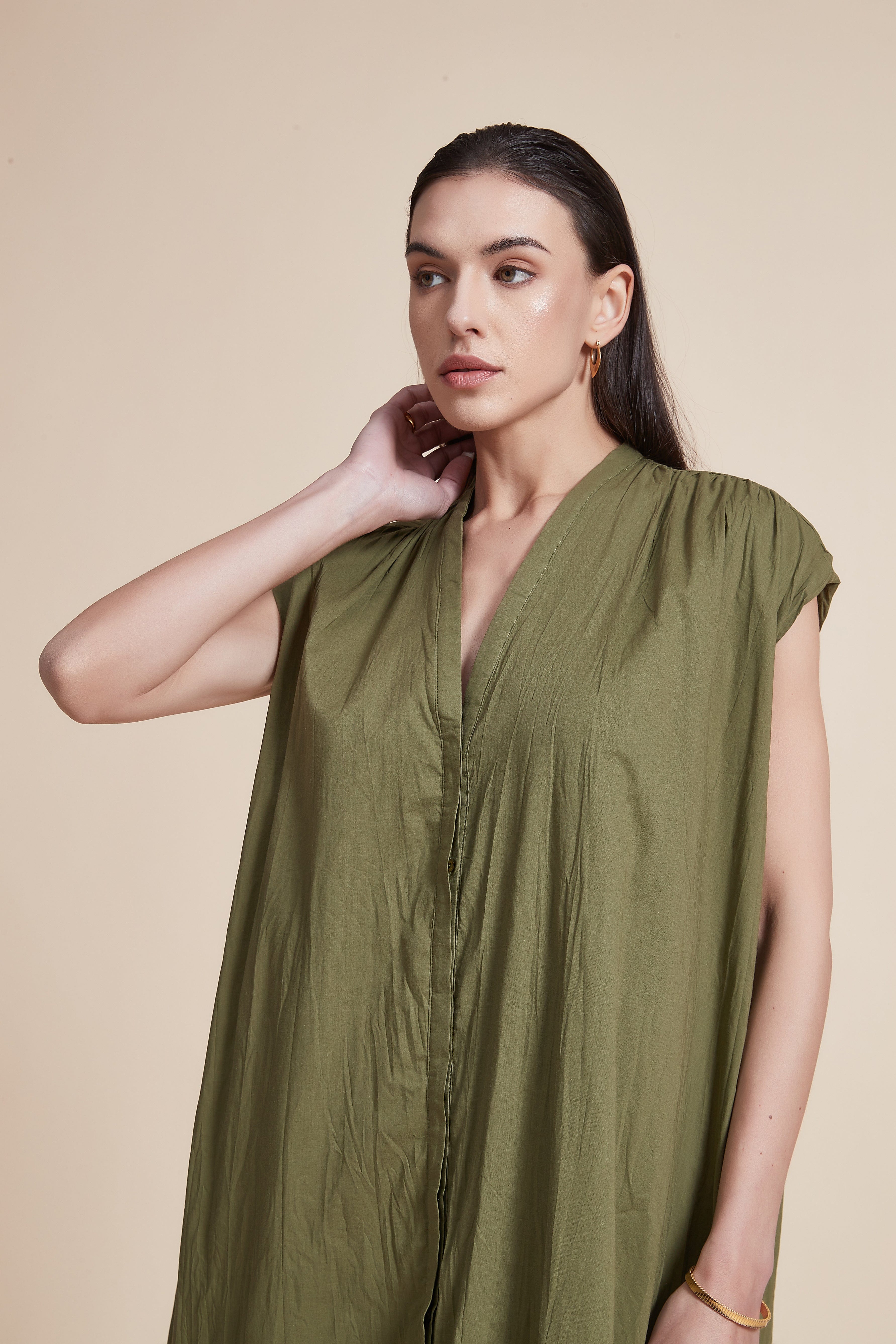 Sleeveless V-Neck Loose Midi Dress