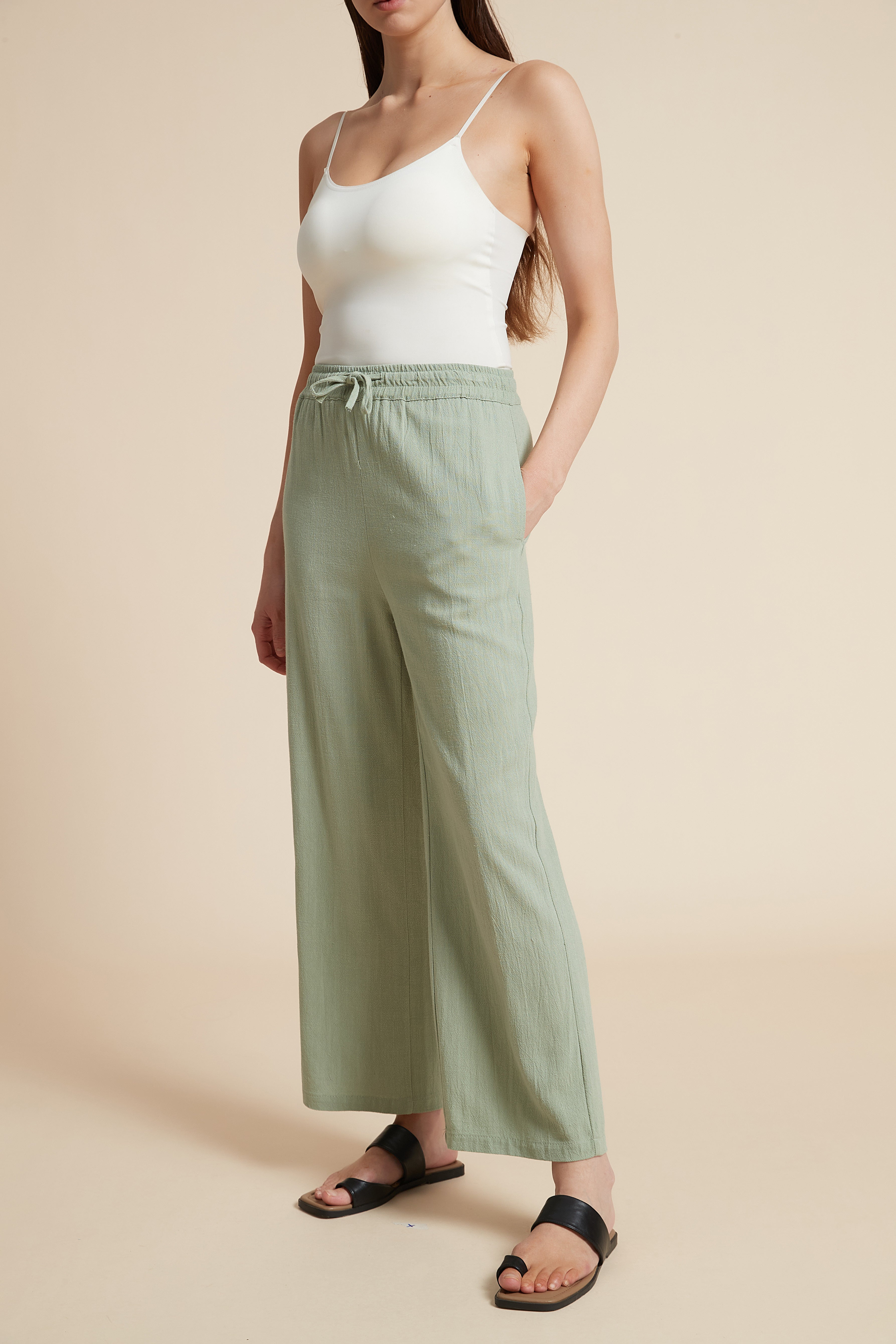 Wide-Leg Drawstring Pants