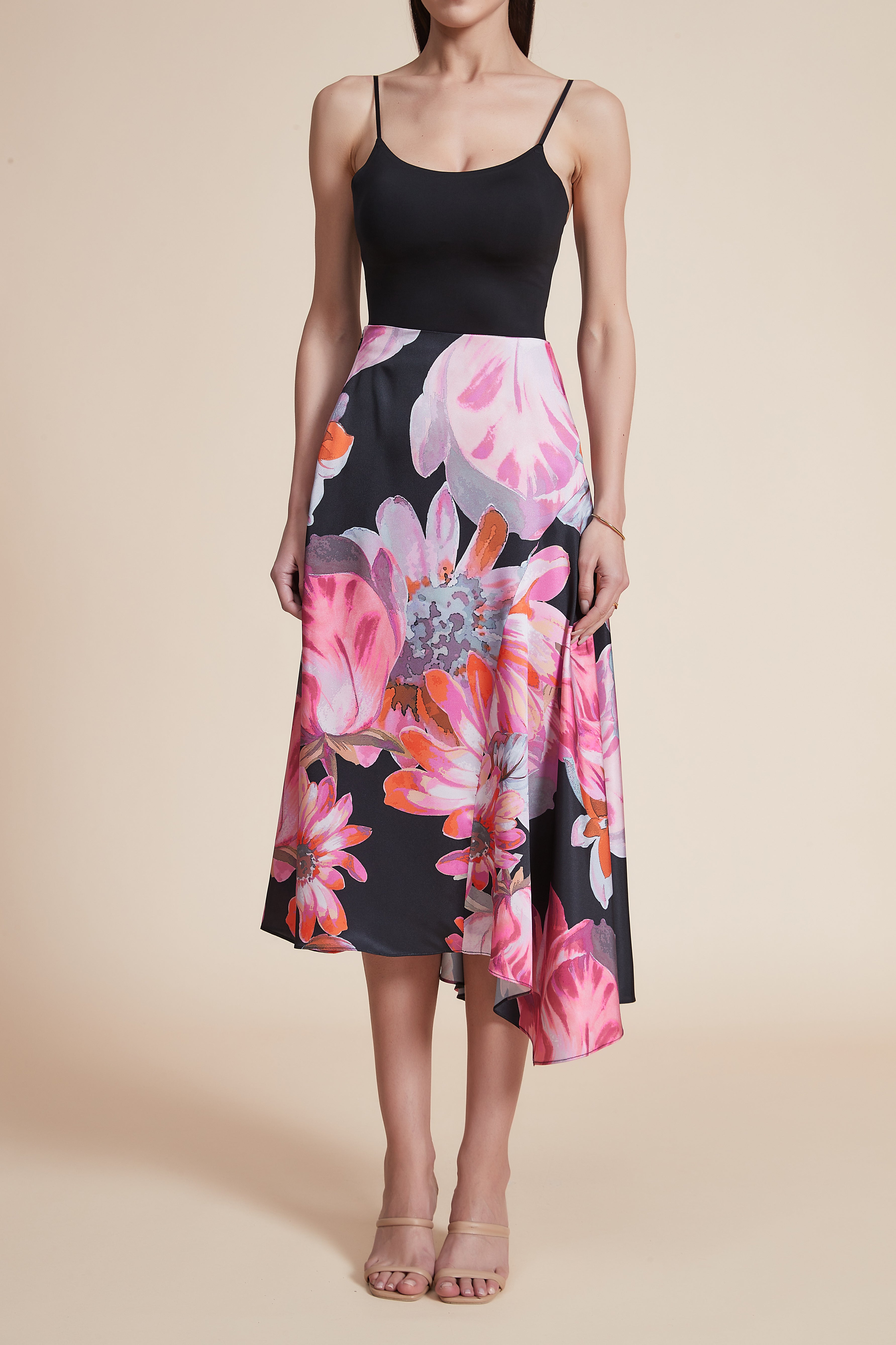 Floral Ruffled Side Midi Skirt