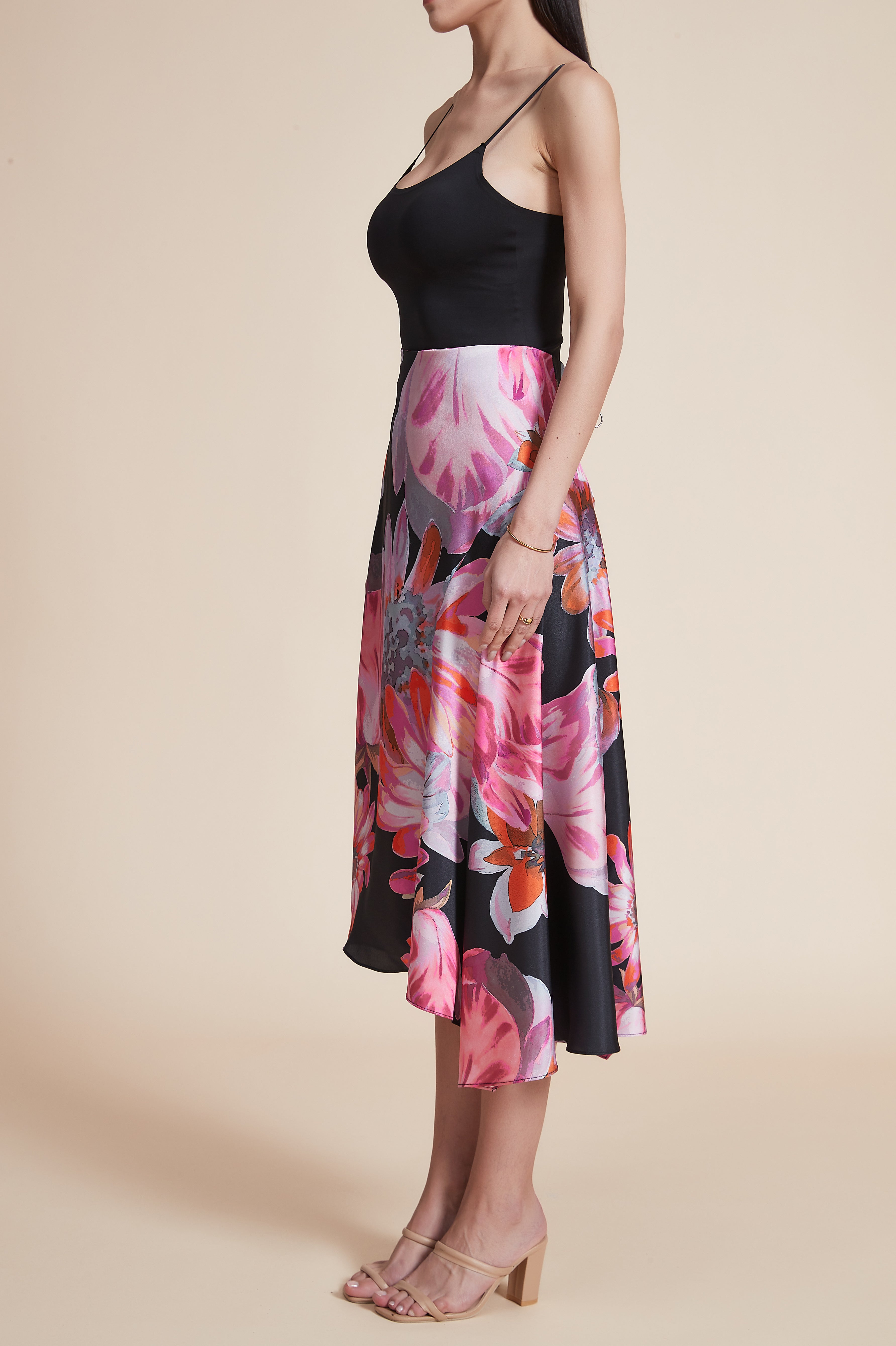 Floral Ruffled Side Midi Skirt