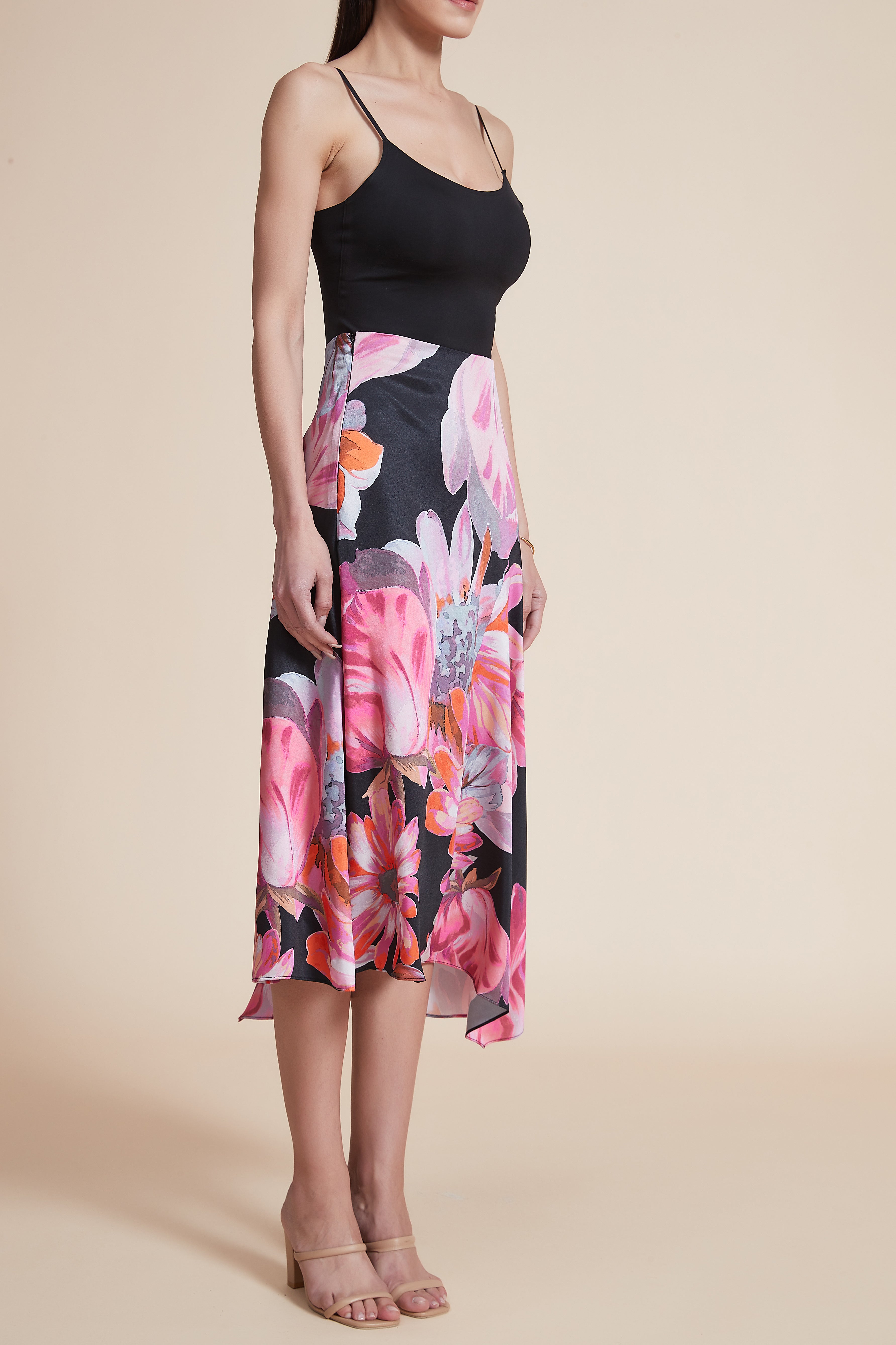 Floral Ruffled Side Midi Skirt