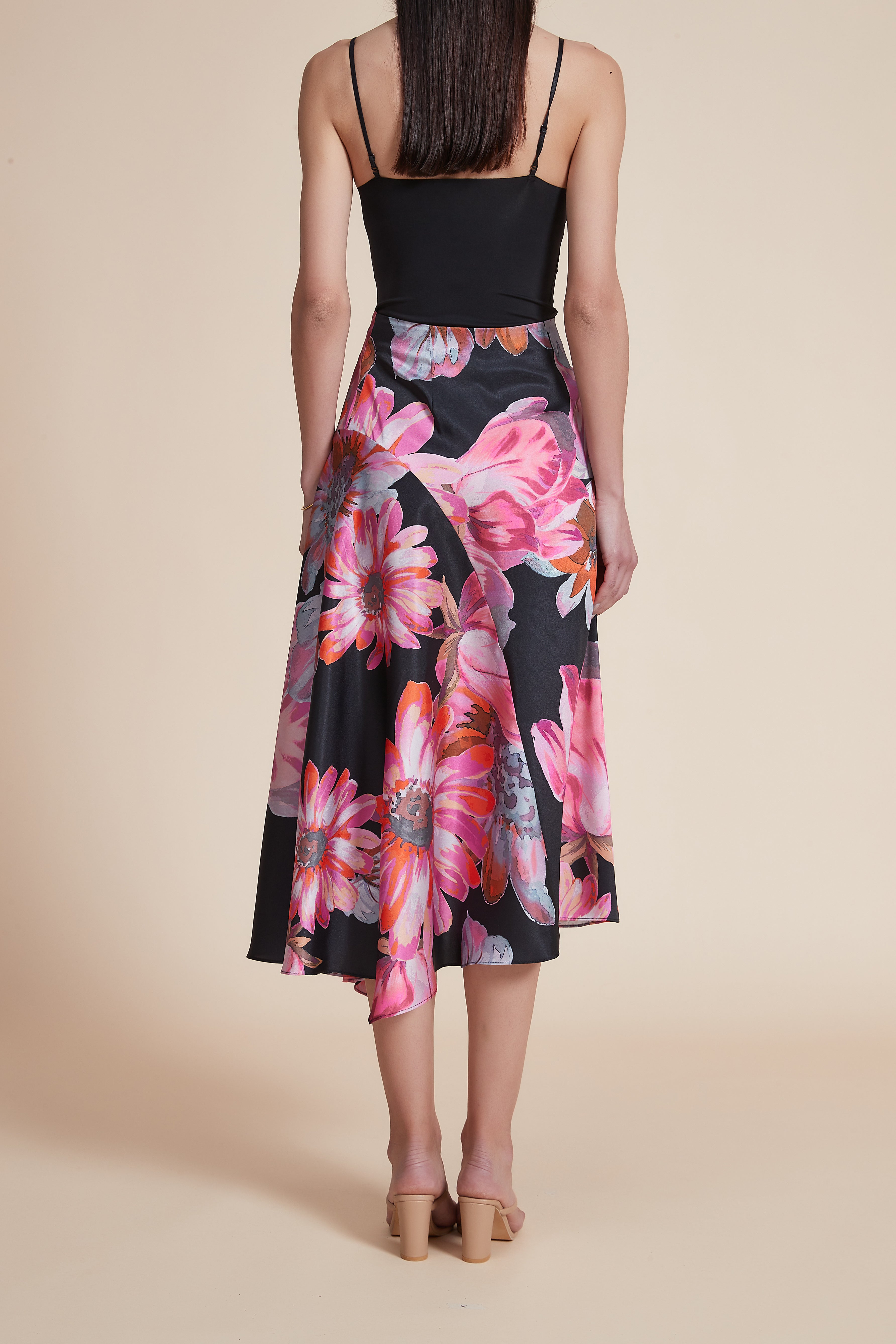 Floral Ruffled Side Midi Skirt