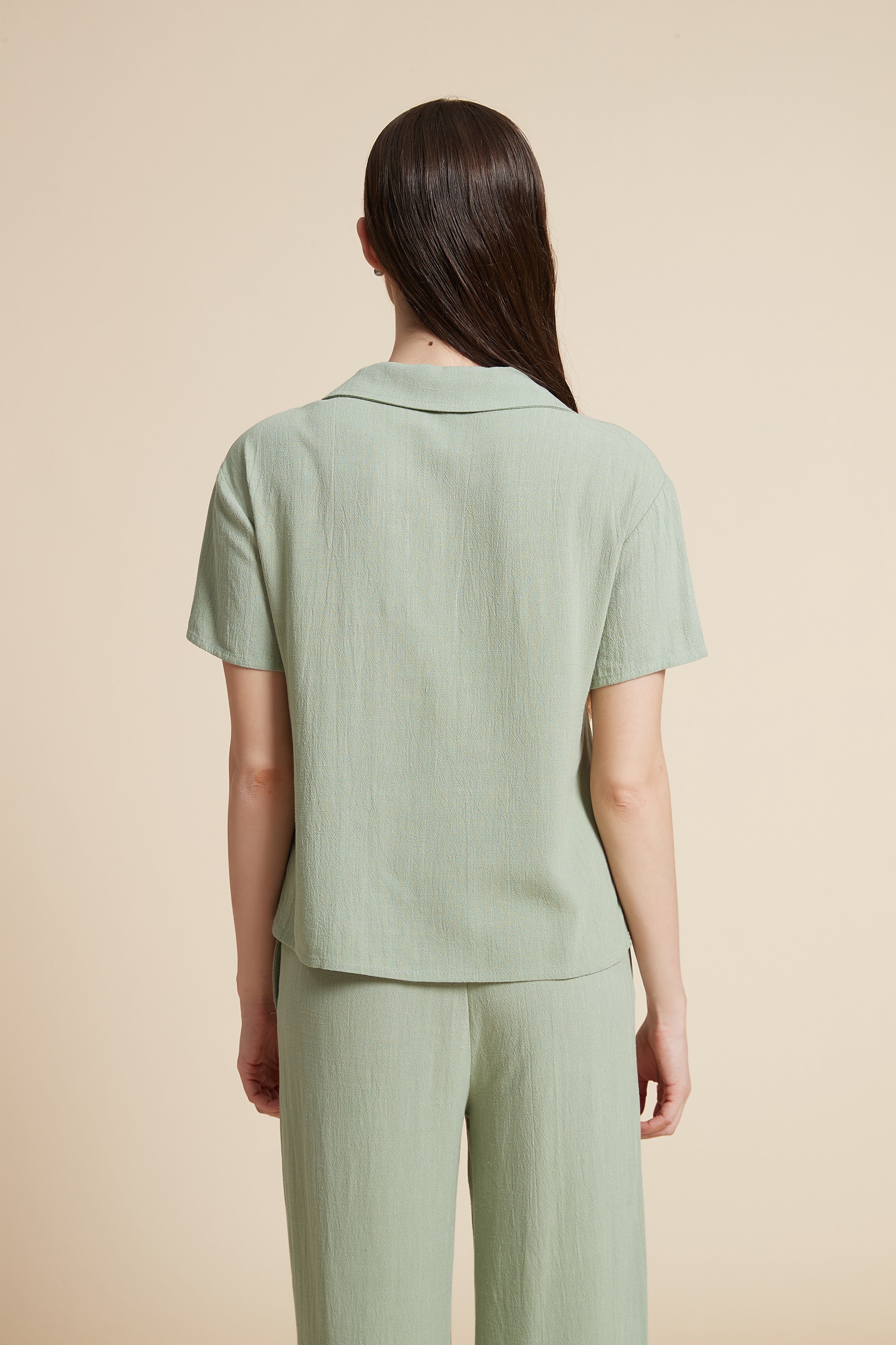 Solid Short Sleeve Blouse with Front Buttons
