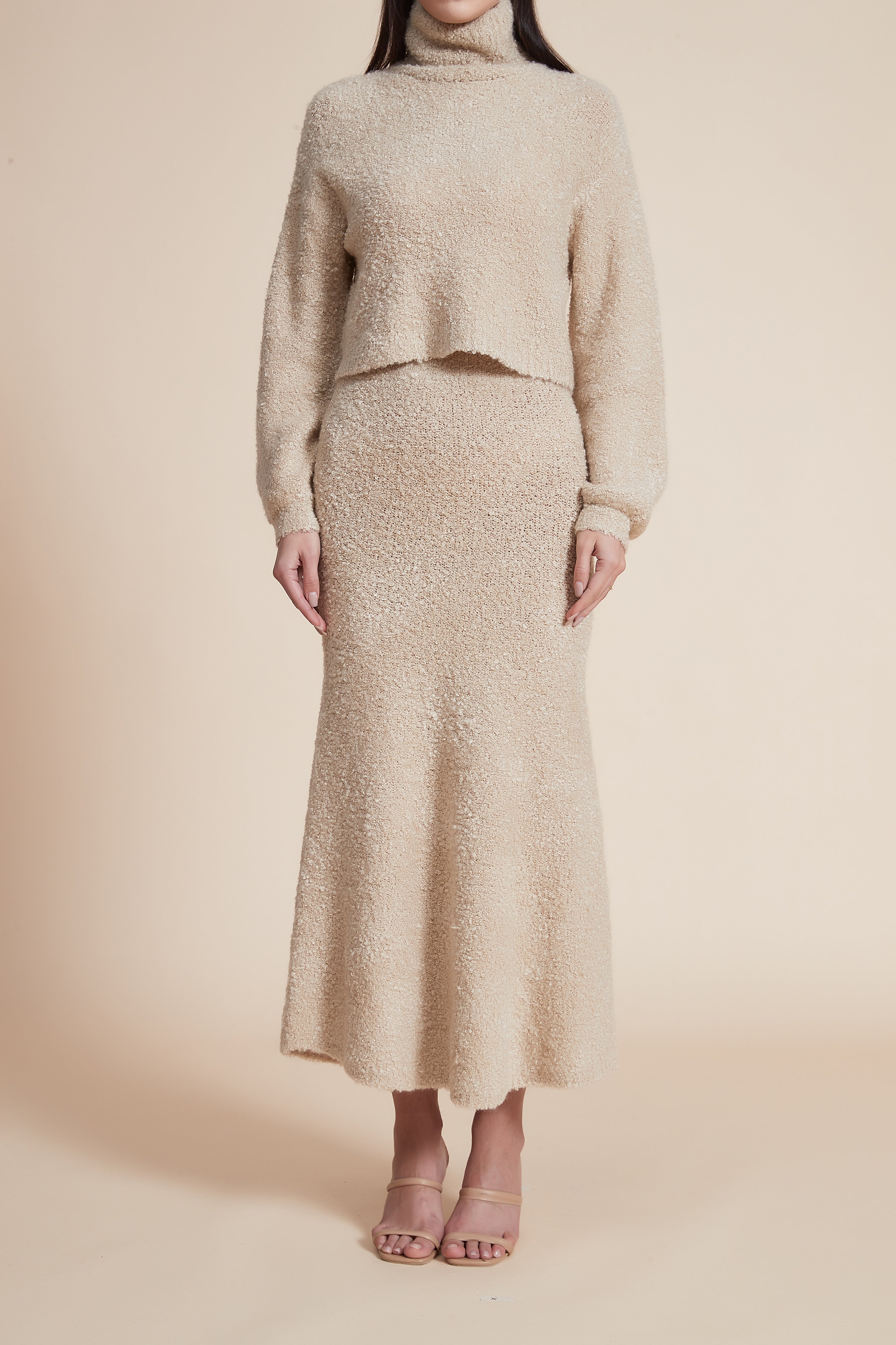 High-Waisted Midi Plain Skirt
