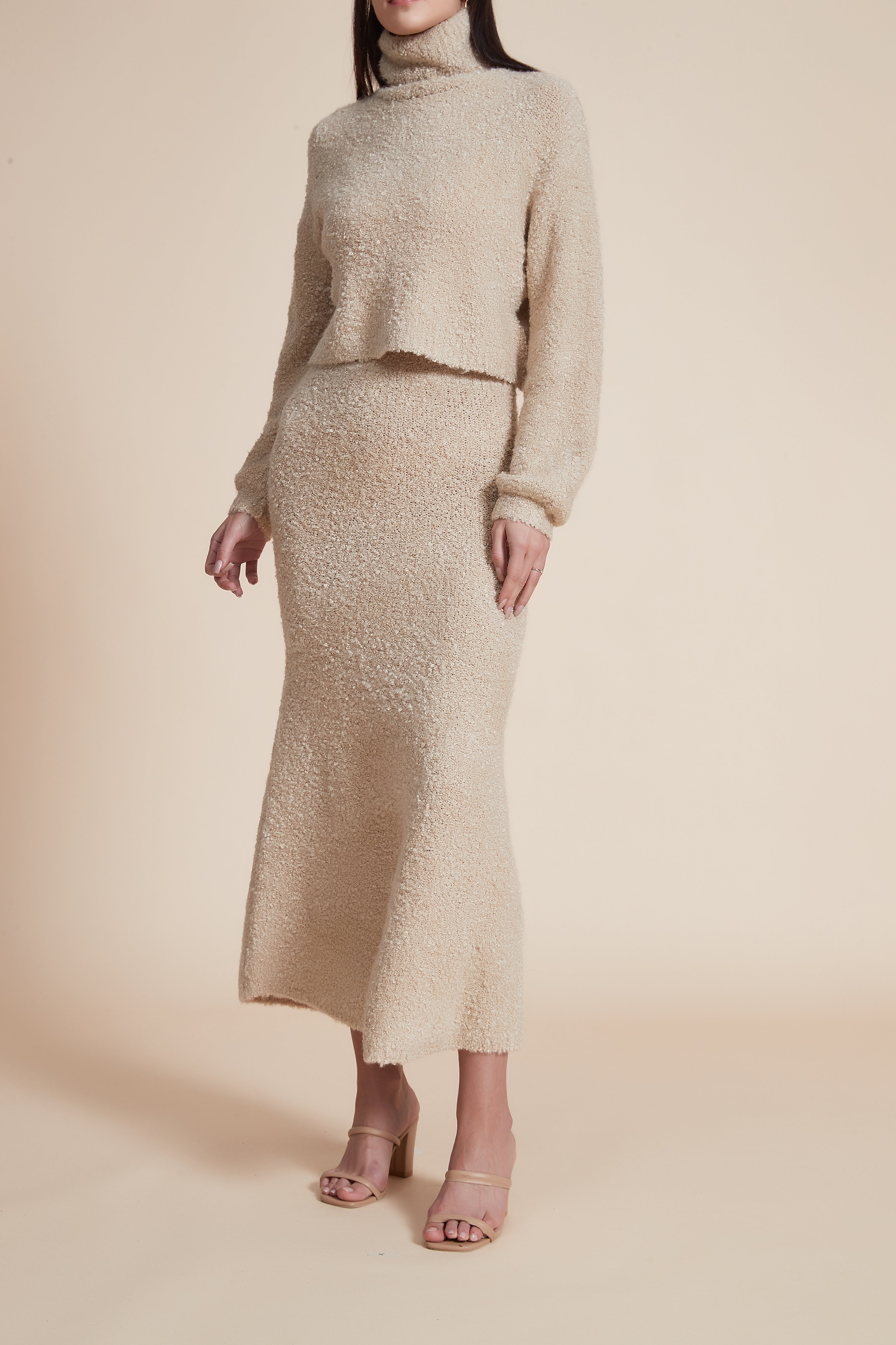 High-Waisted Midi Plain Skirt
