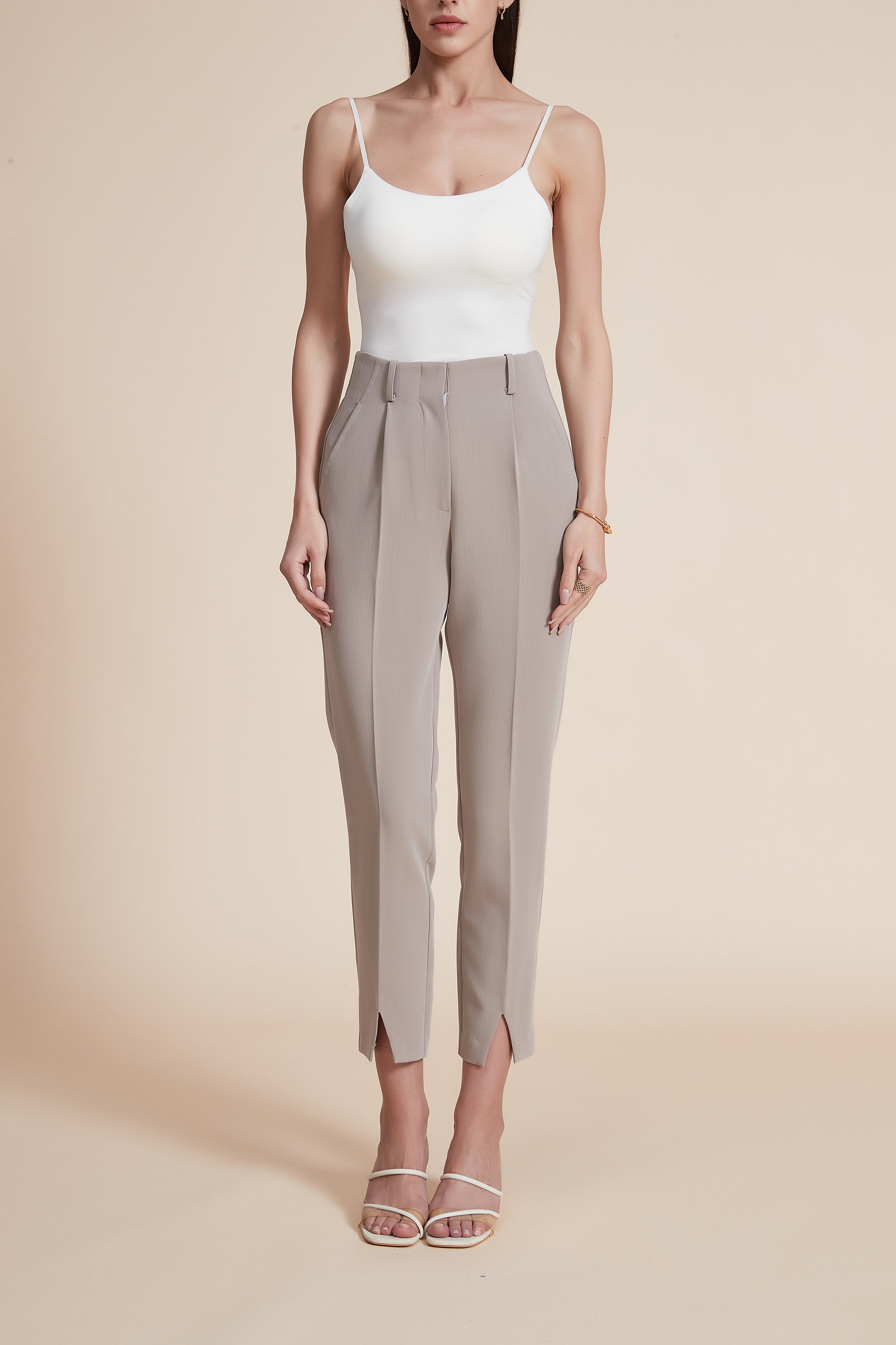 Plain Front Midi Pants