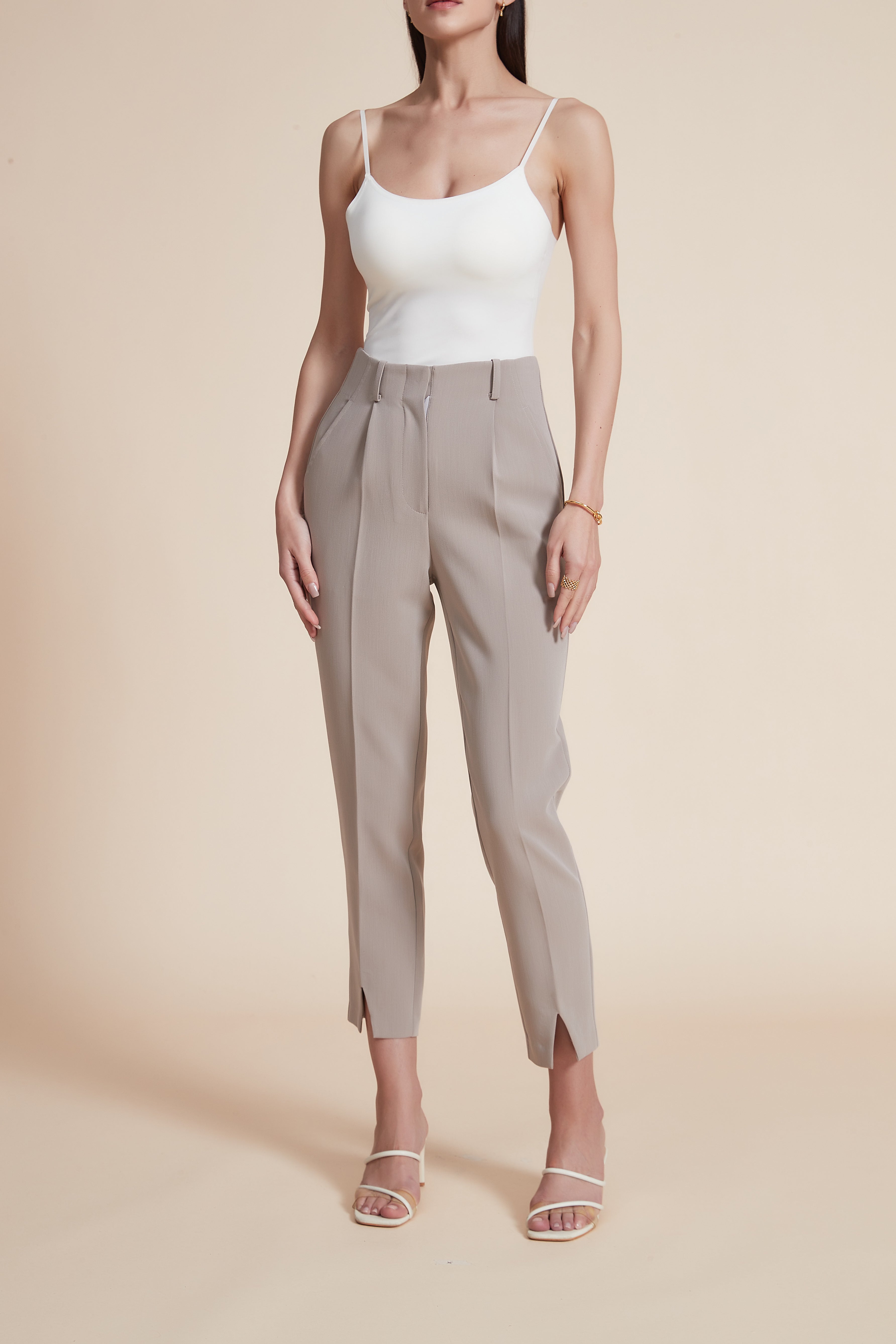 Plain Front Midi Pants