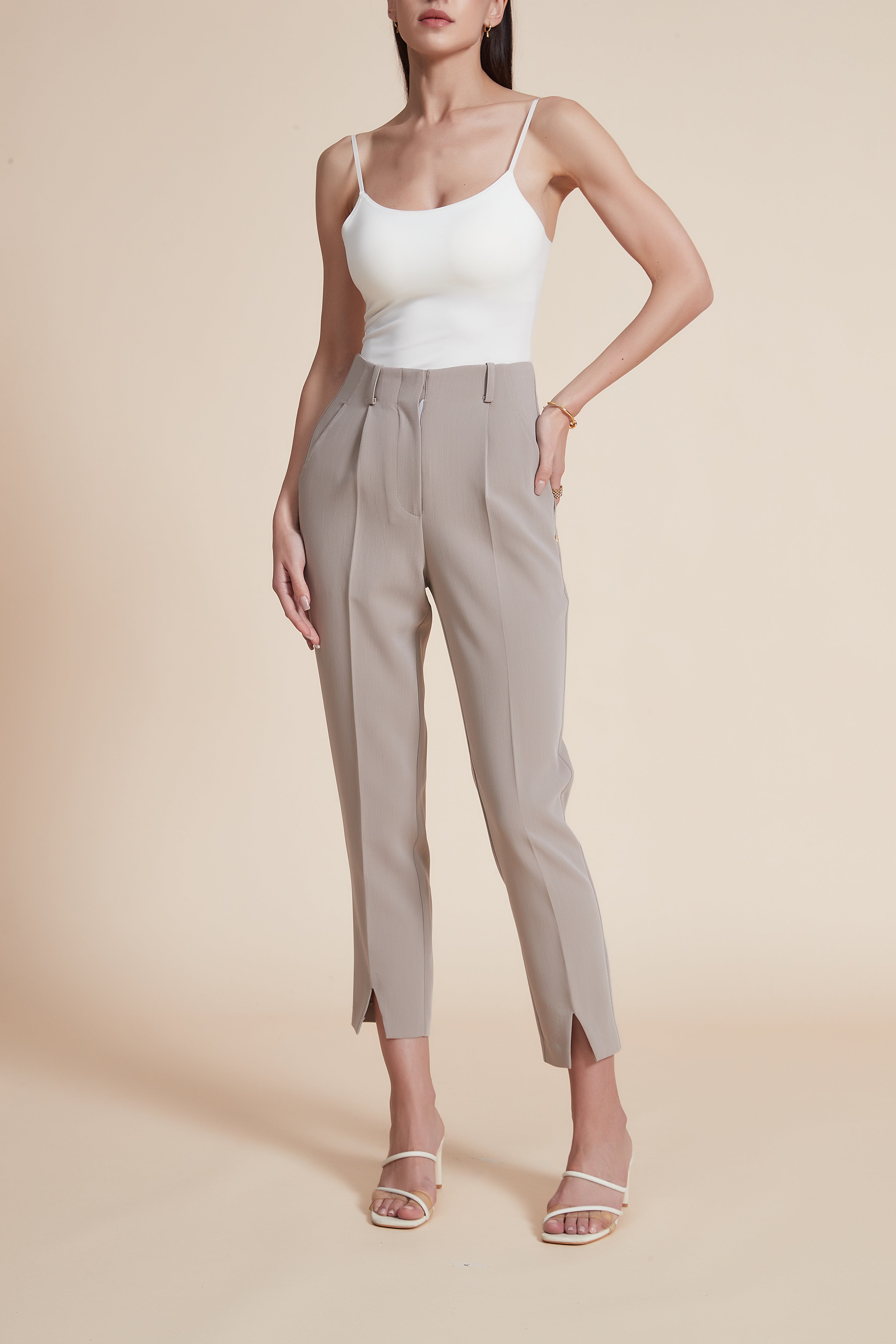 Plain Front Midi Pants