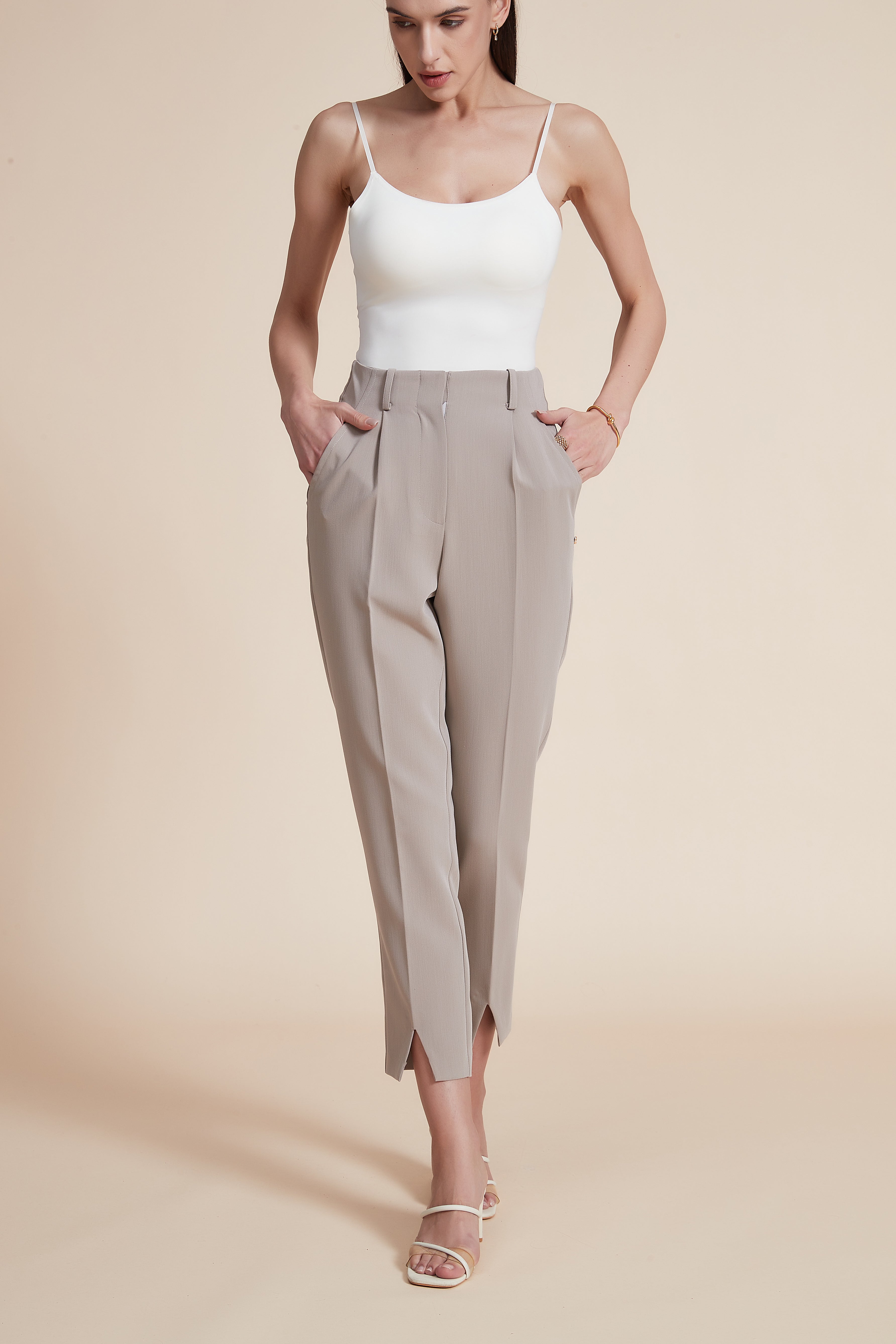 Plain Front Midi Pants