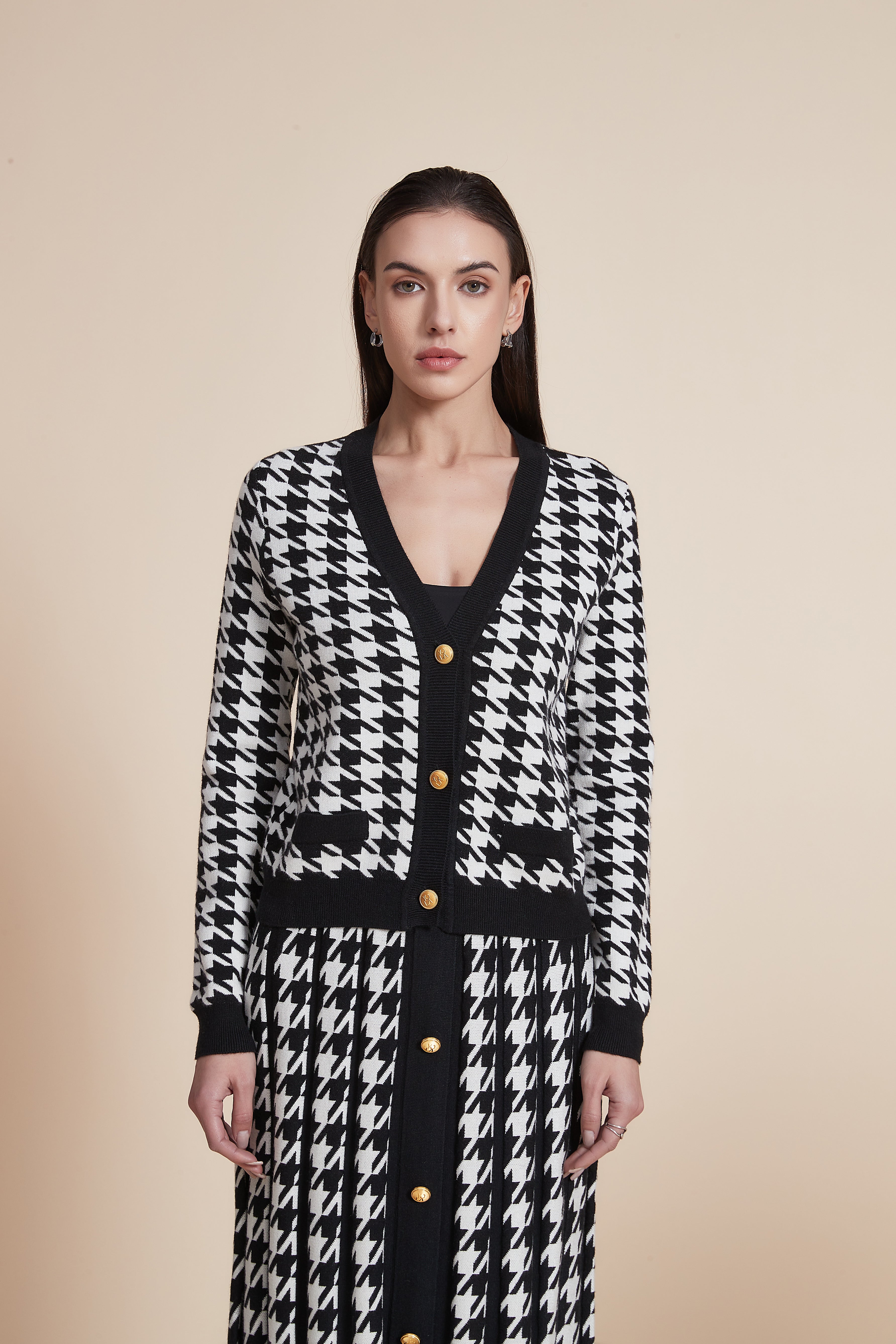 Printed Cardigan with Long Sleeves and Front Buttons