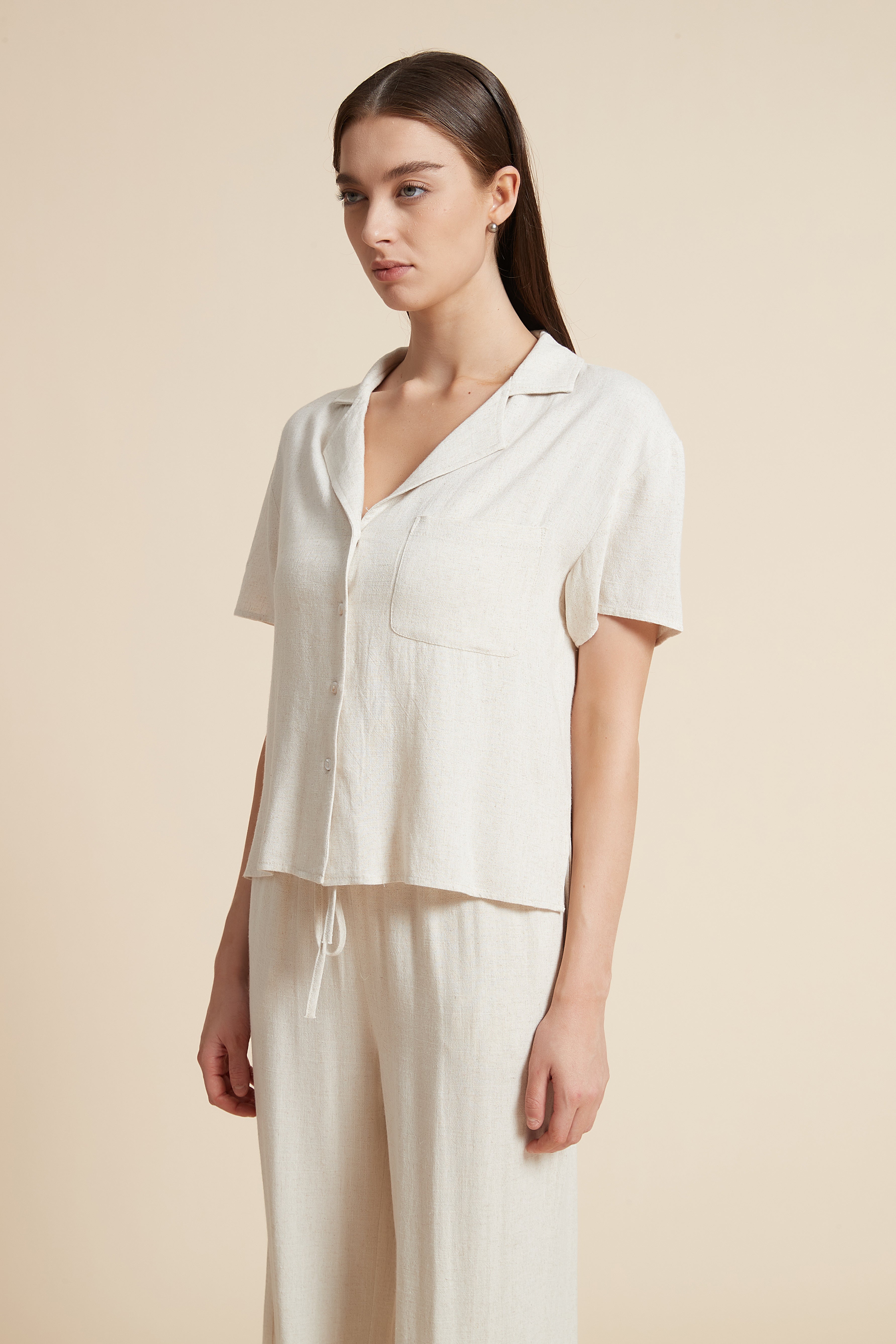 Solid Short Sleeve Blouse with Front Buttons