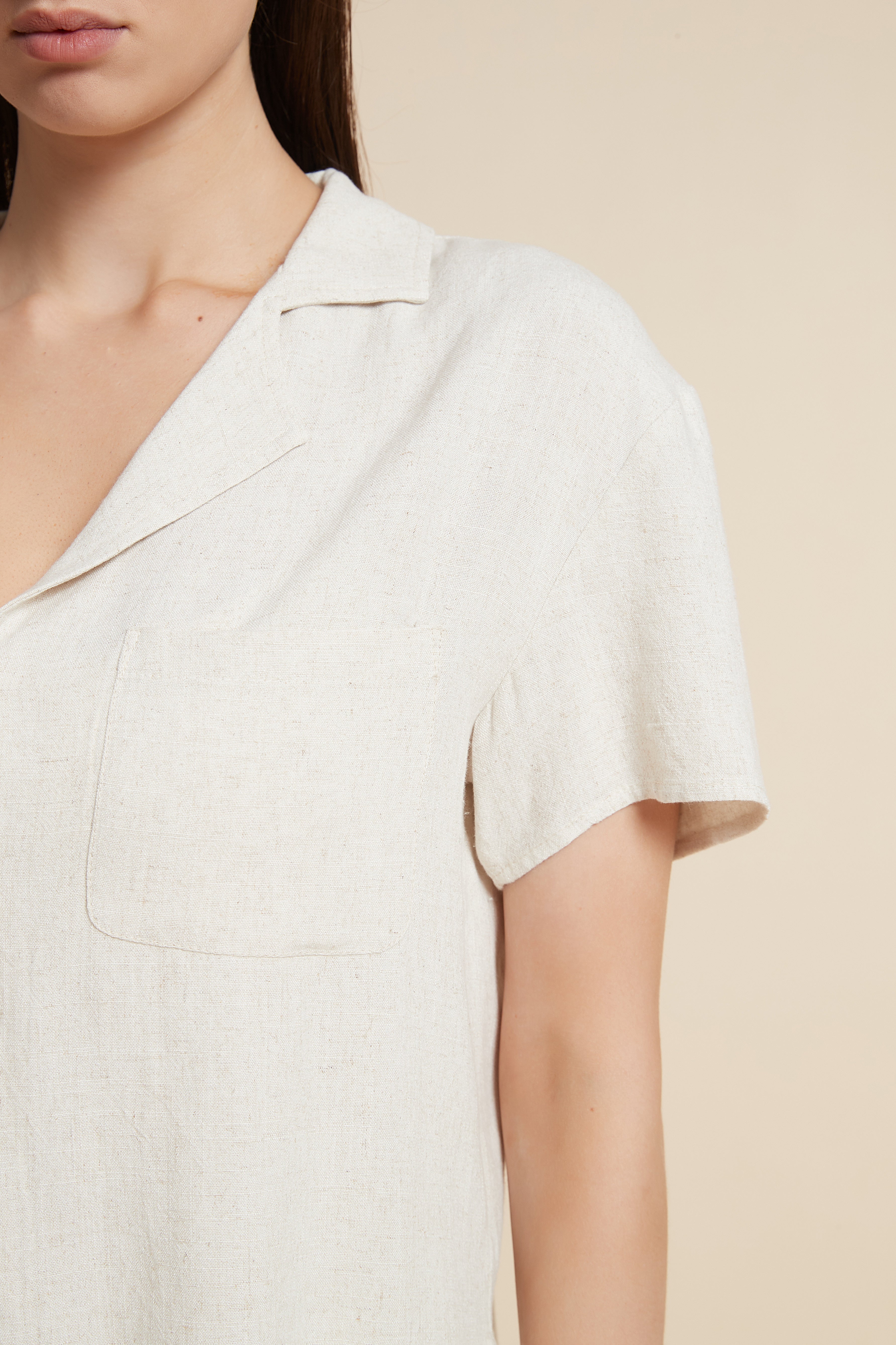 Solid Short Sleeve Blouse with Front Buttons
