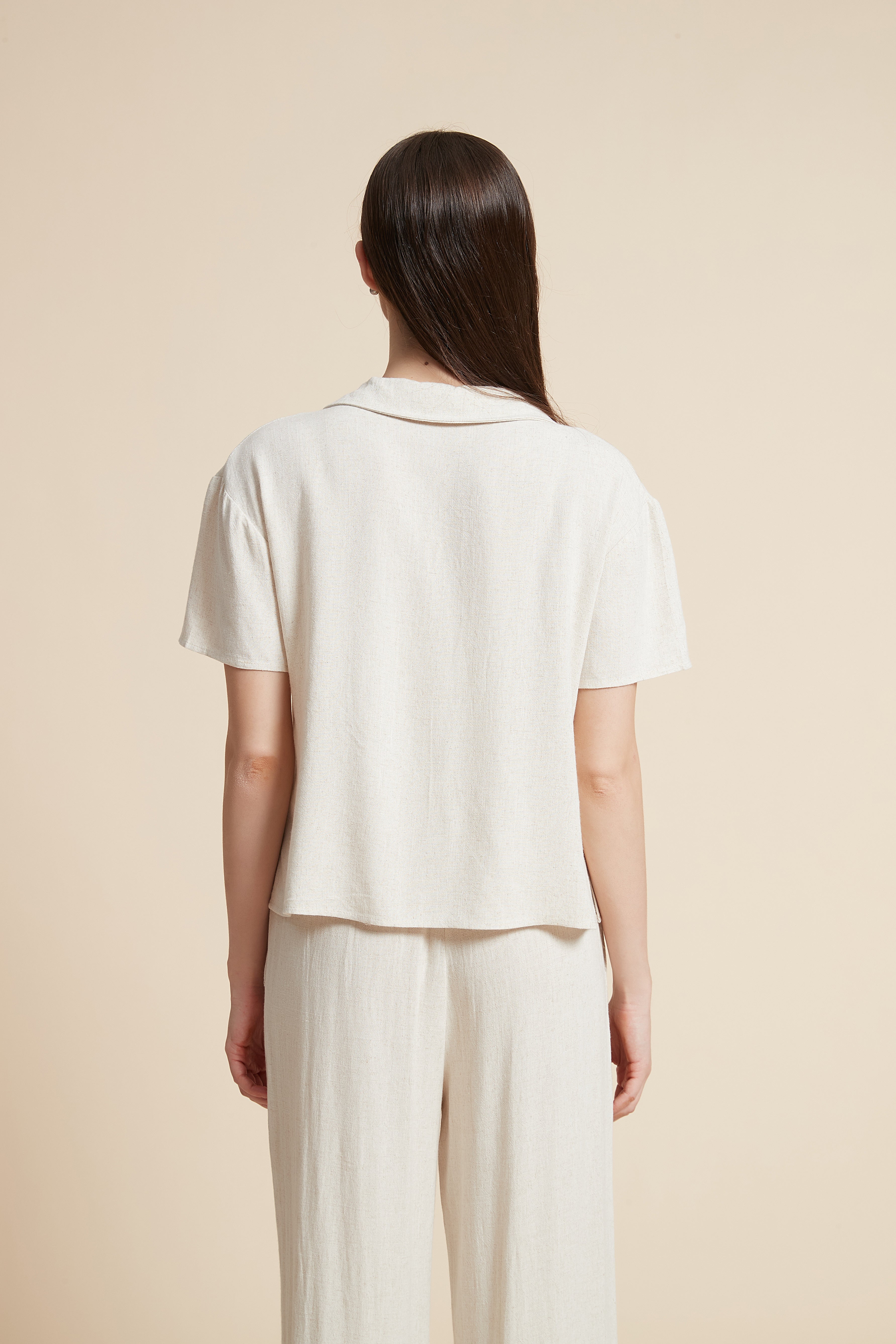 Solid Short Sleeve Blouse with Front Buttons