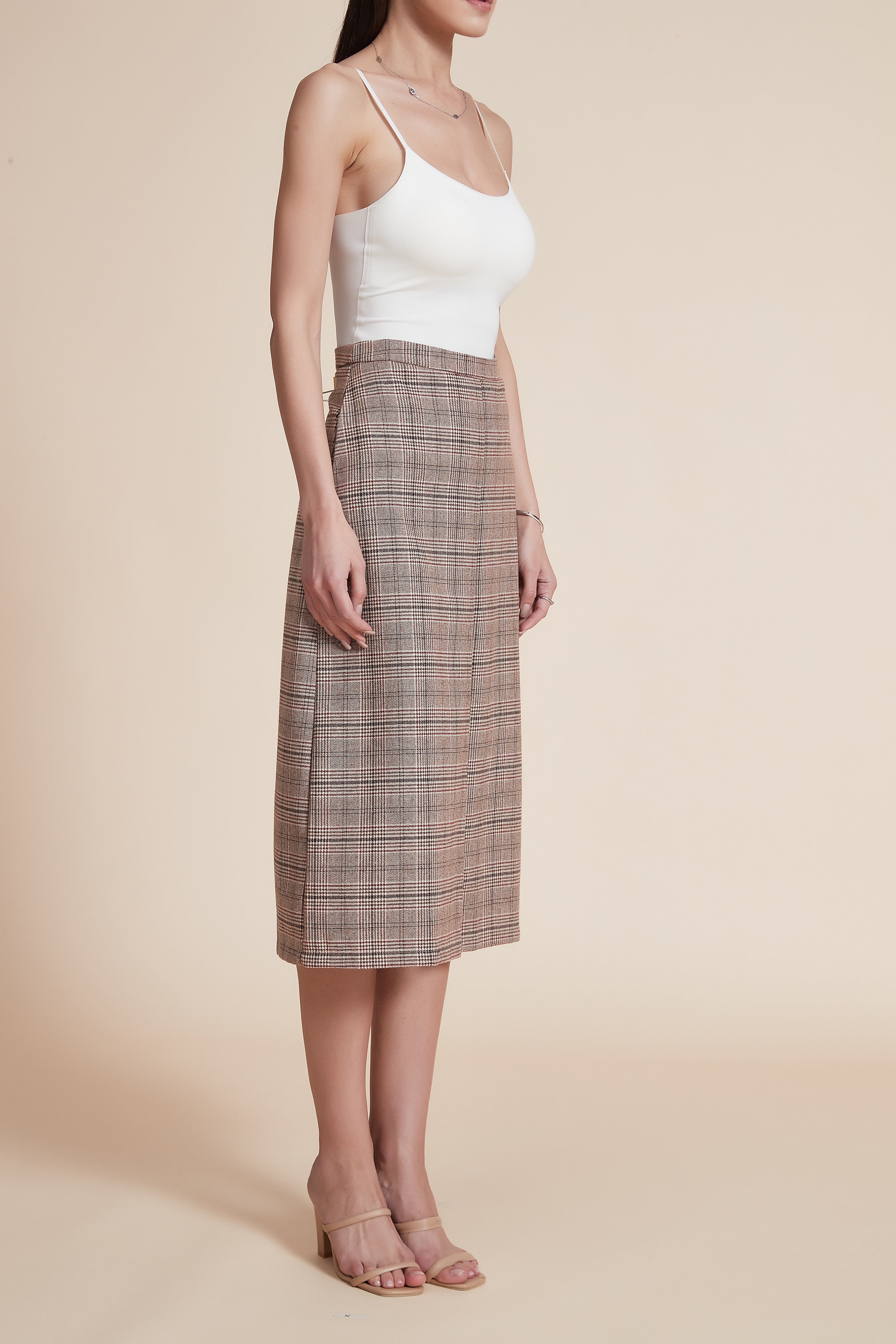 Knee-Length Checkered Skirt