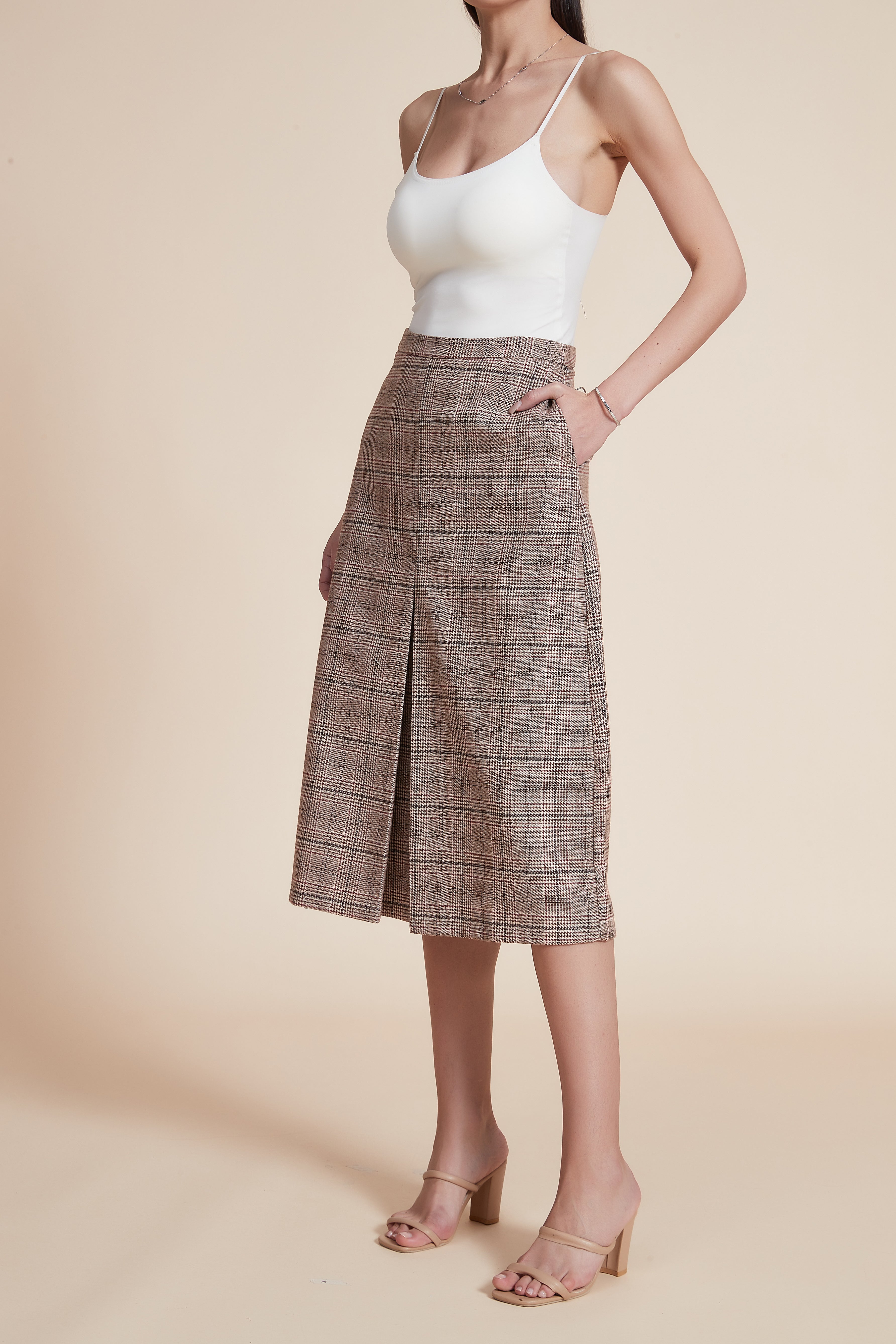 Knee-Length Checkered Skirt