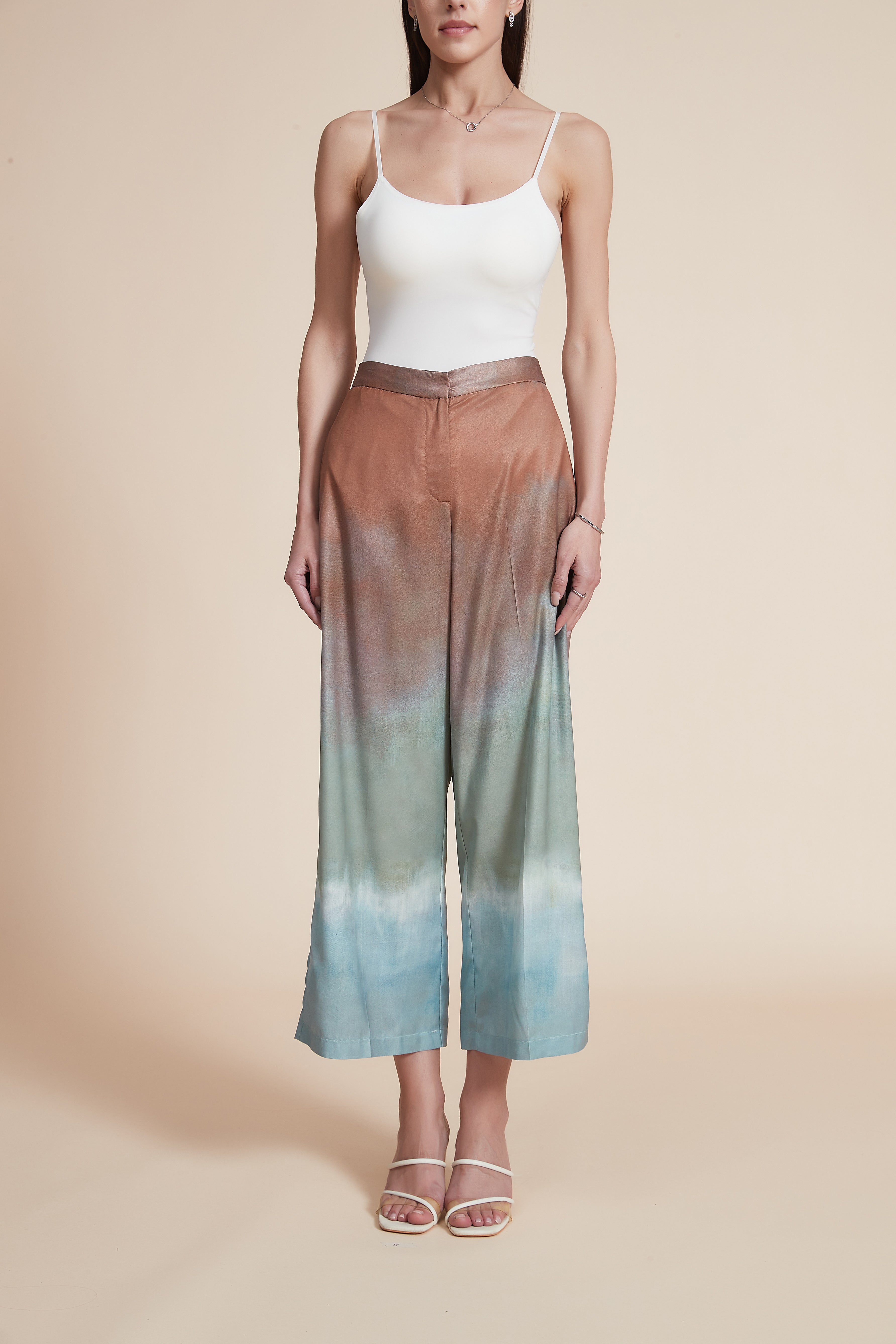 High-Waisted Wide-Leg Printed Midi Pants