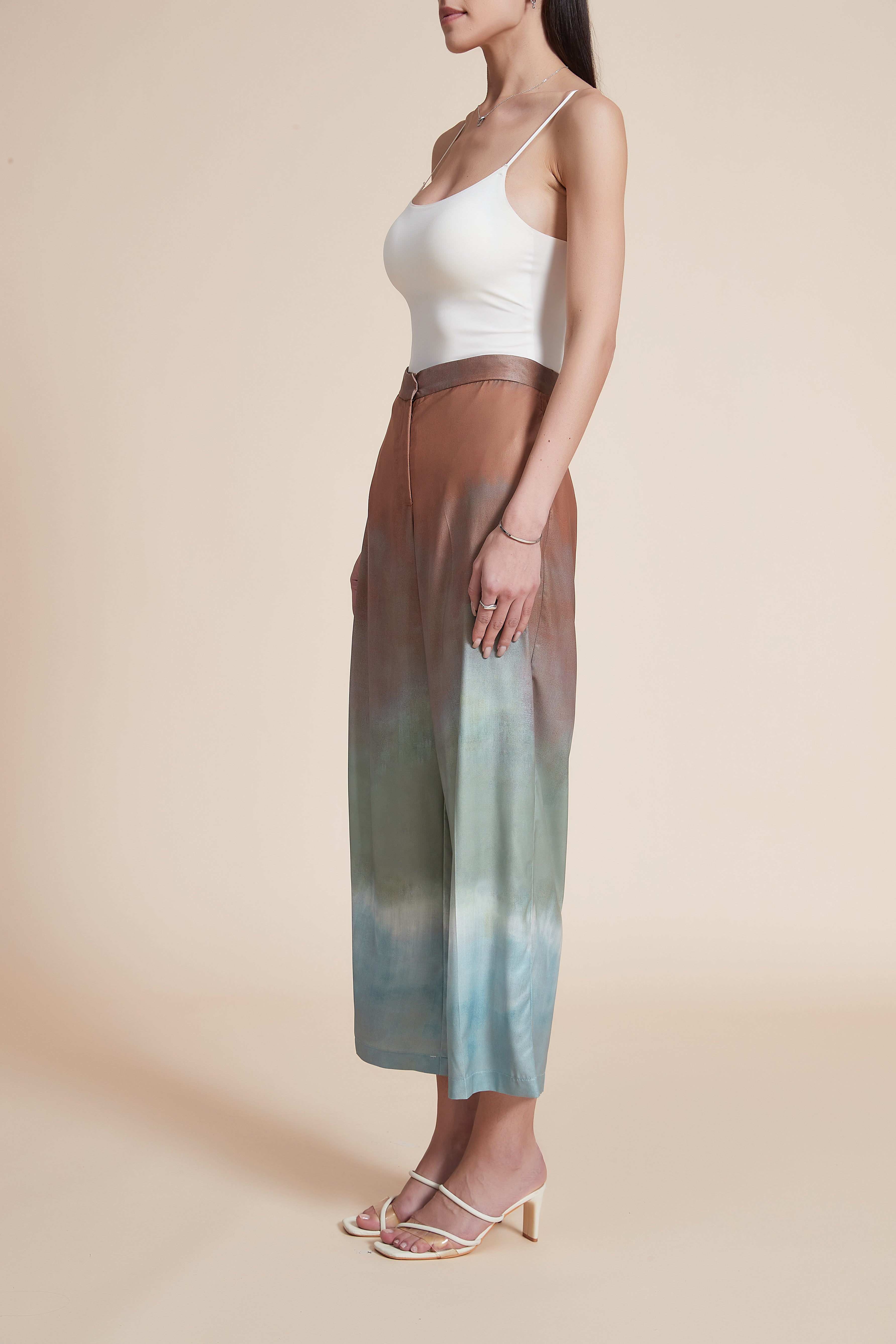 High-Waisted Wide-Leg Printed Midi Pants