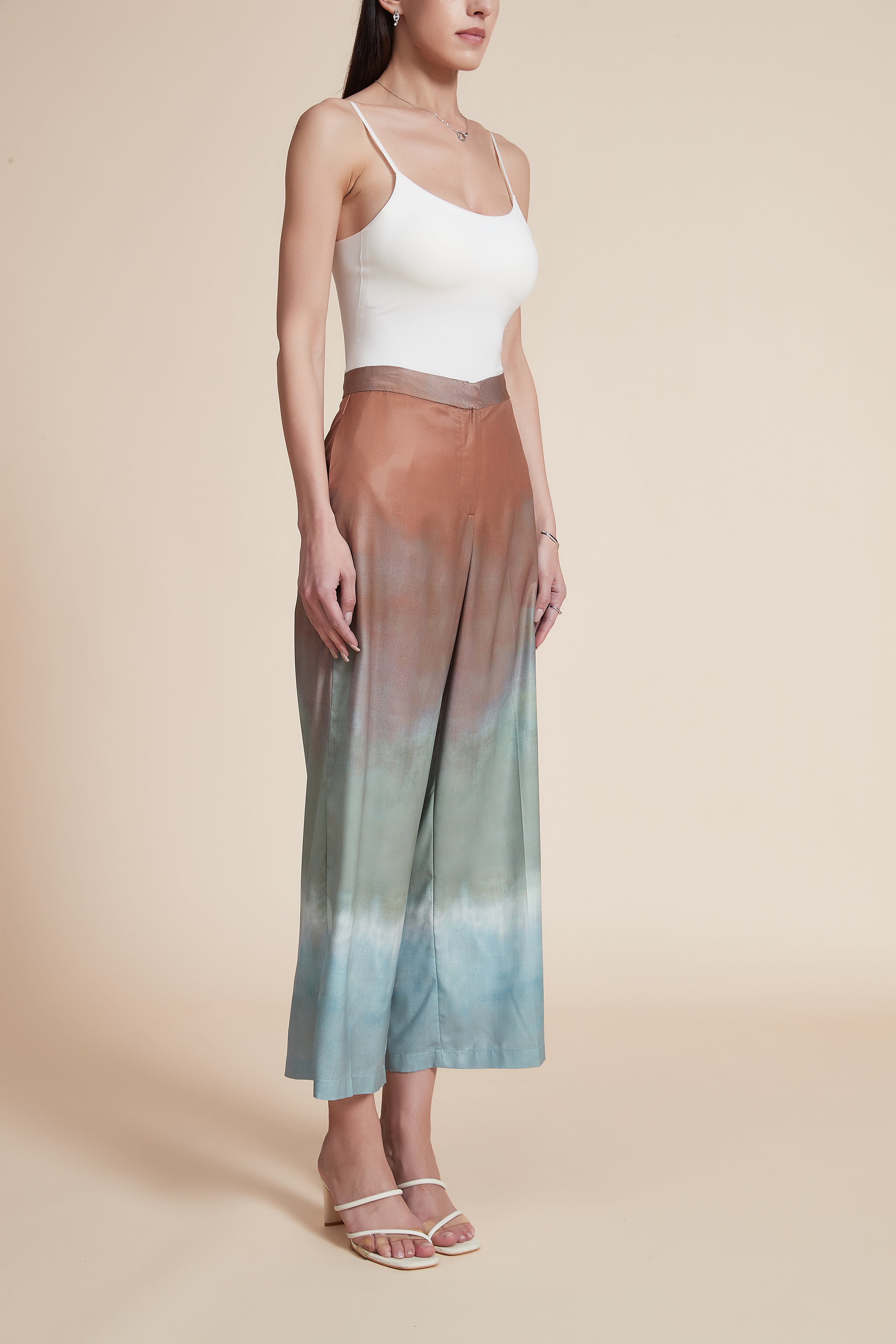 High-Waisted Wide-Leg Printed Midi Pants