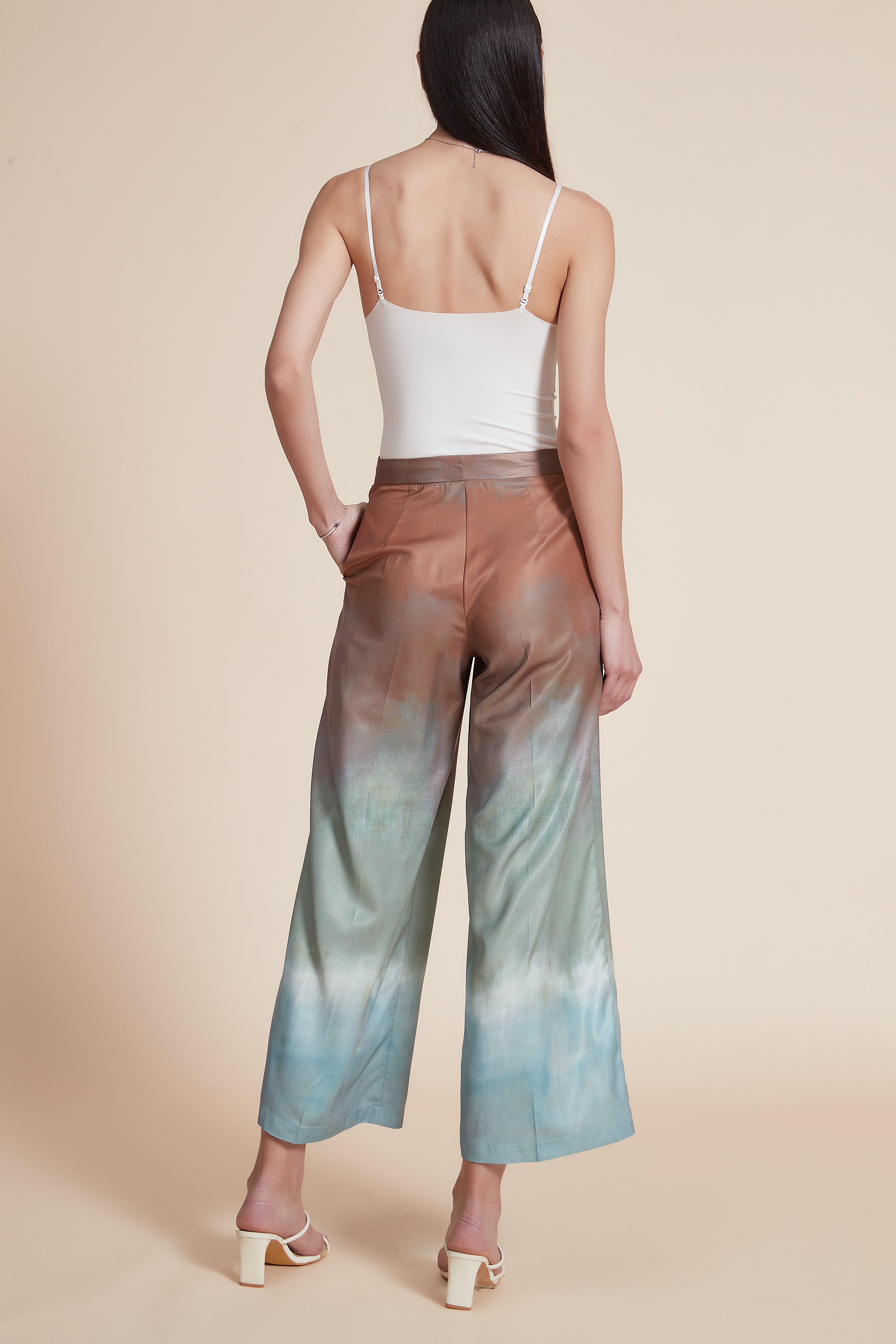 High-Waisted Wide-Leg Printed Midi Pants