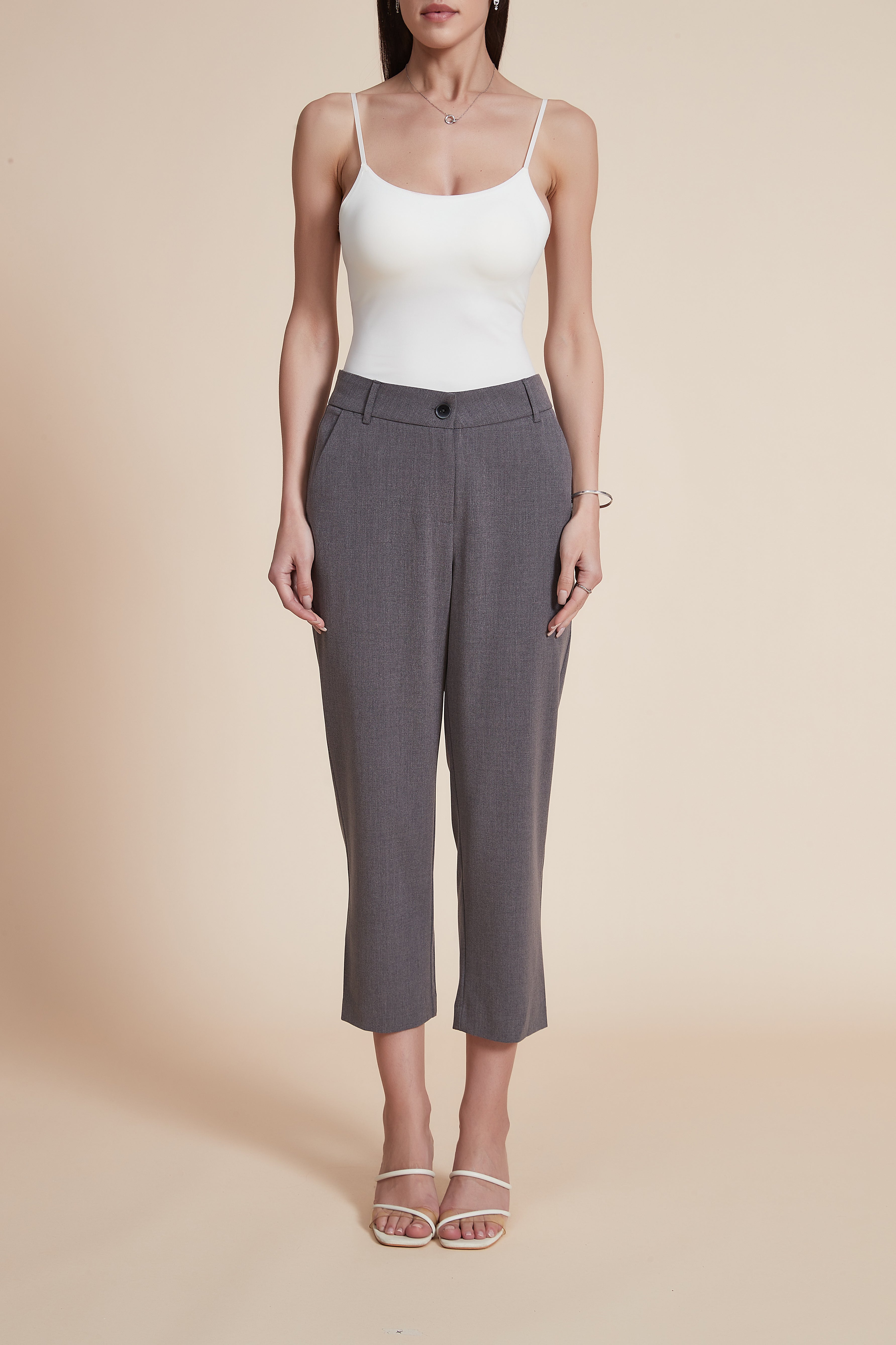 Plain Solid Midi Women's Pants