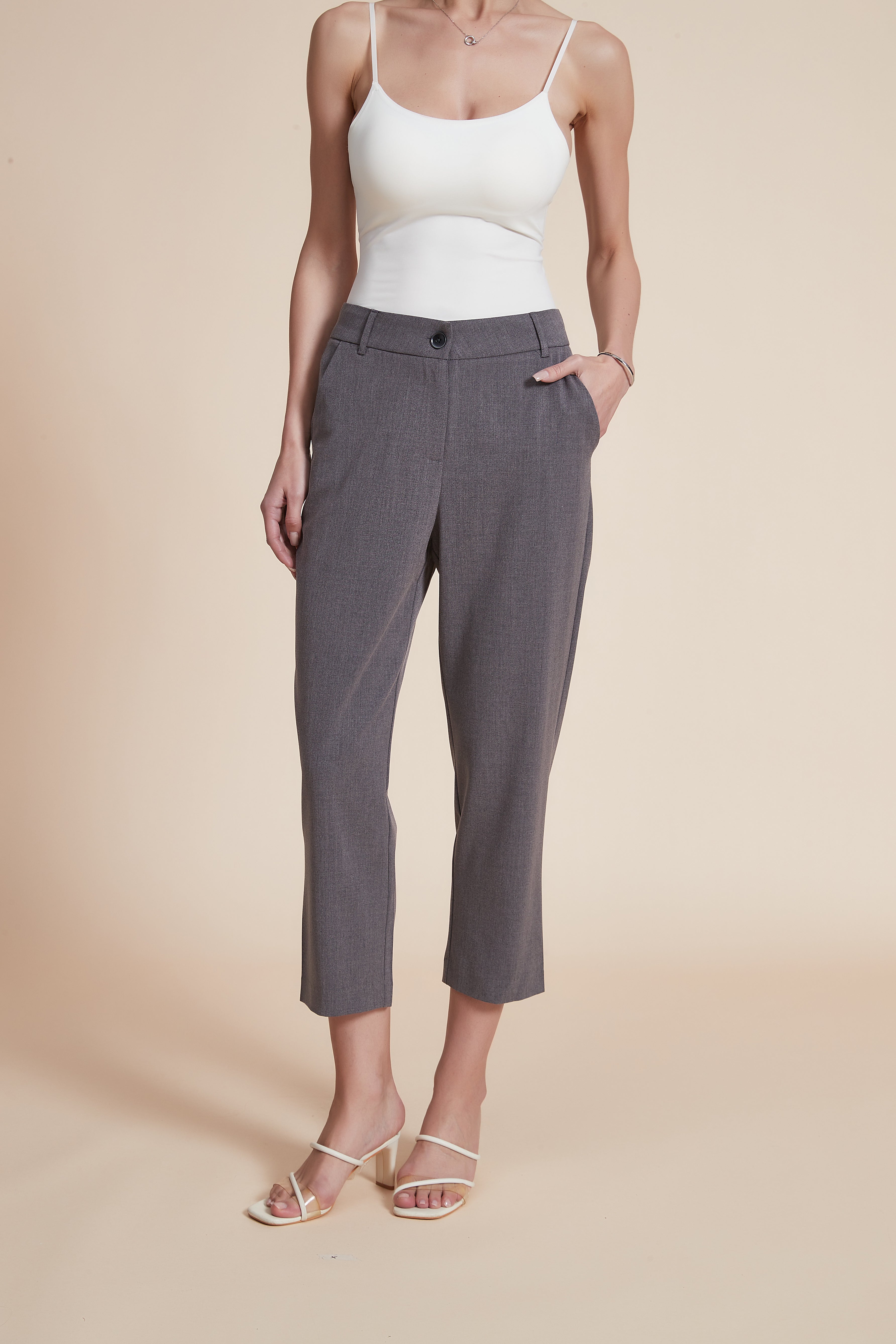 Plain Solid Midi Women's Pants