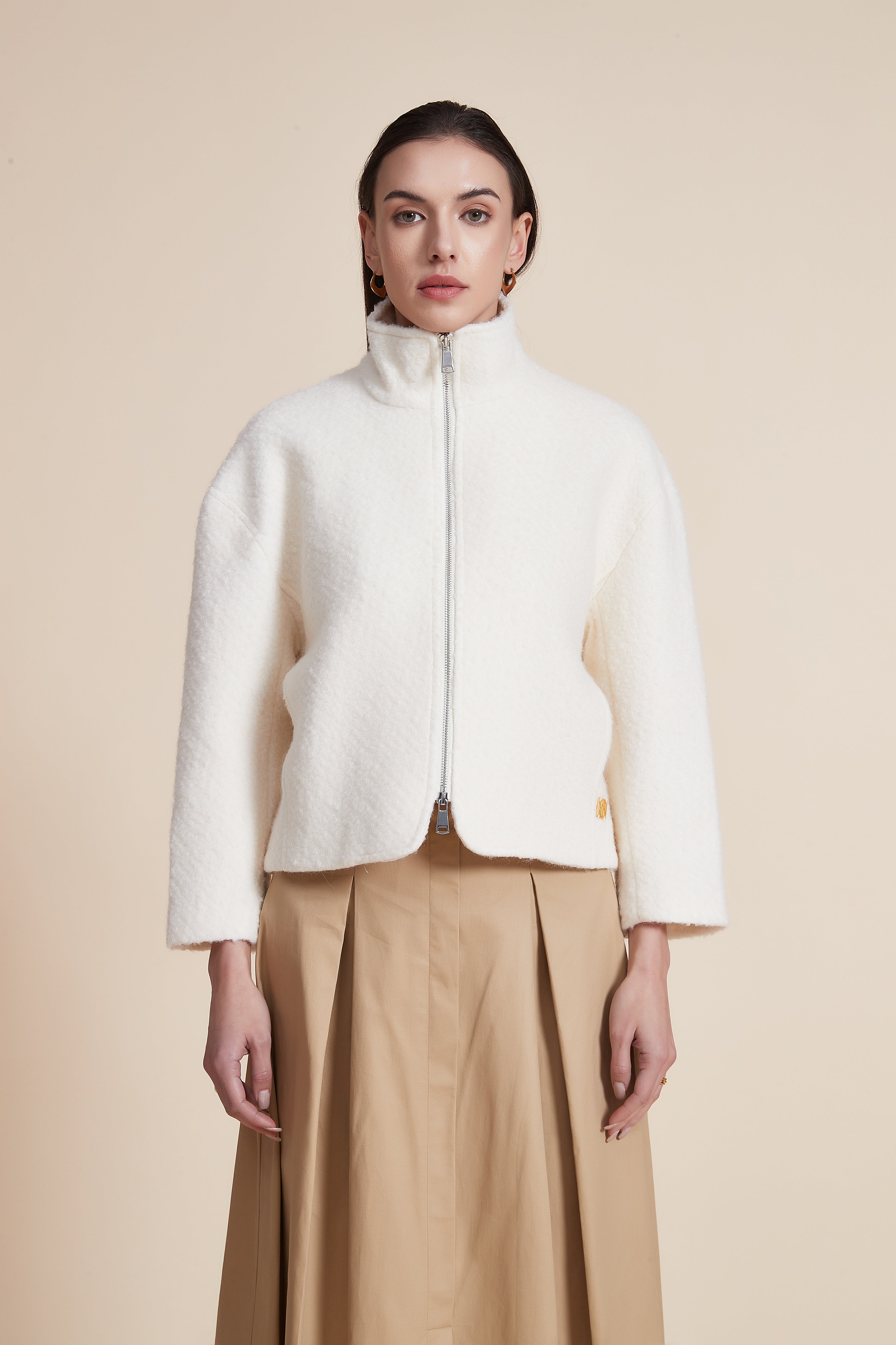 Short Zipper Jacket with High Collar