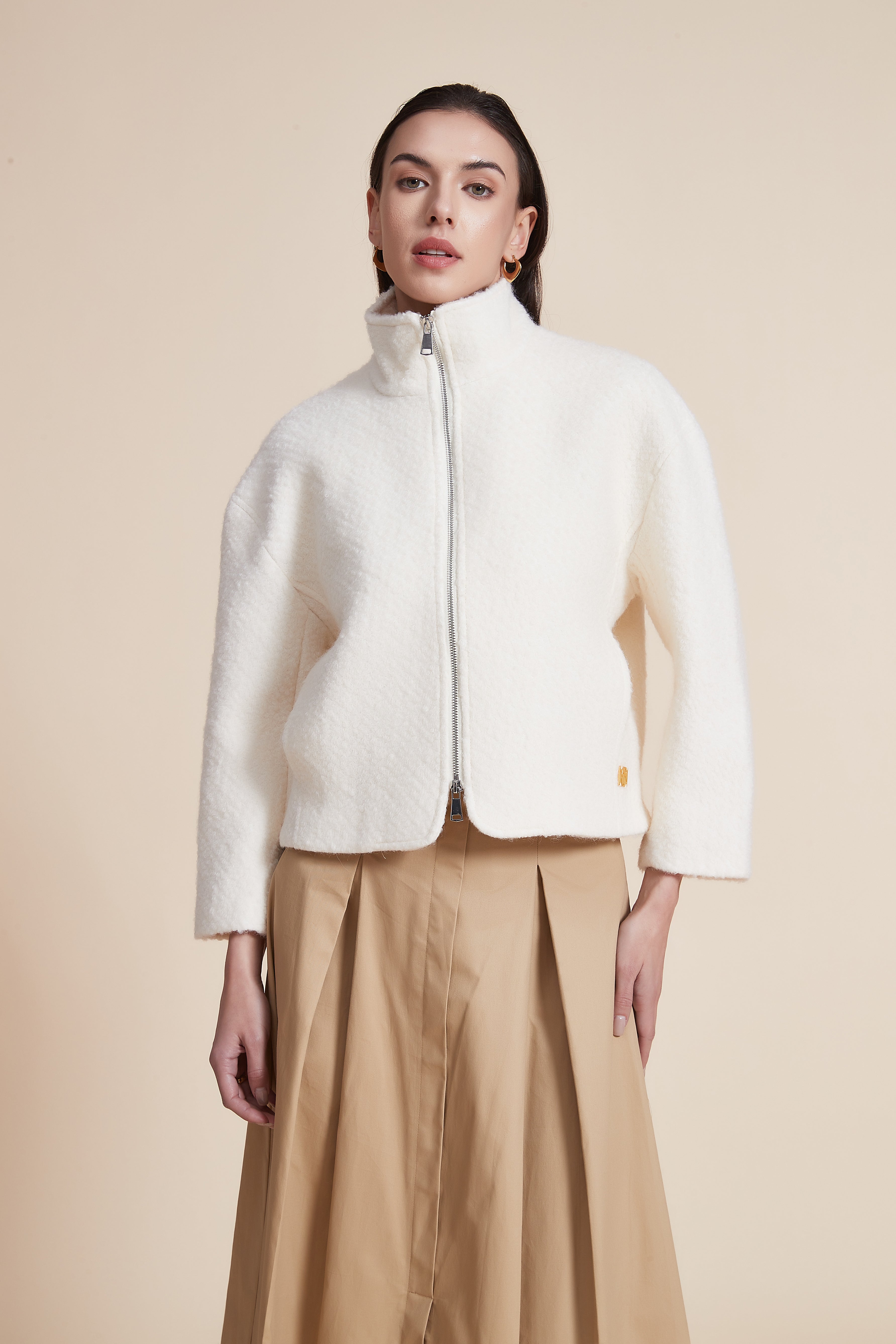 Short Zipper Jacket with High Collar