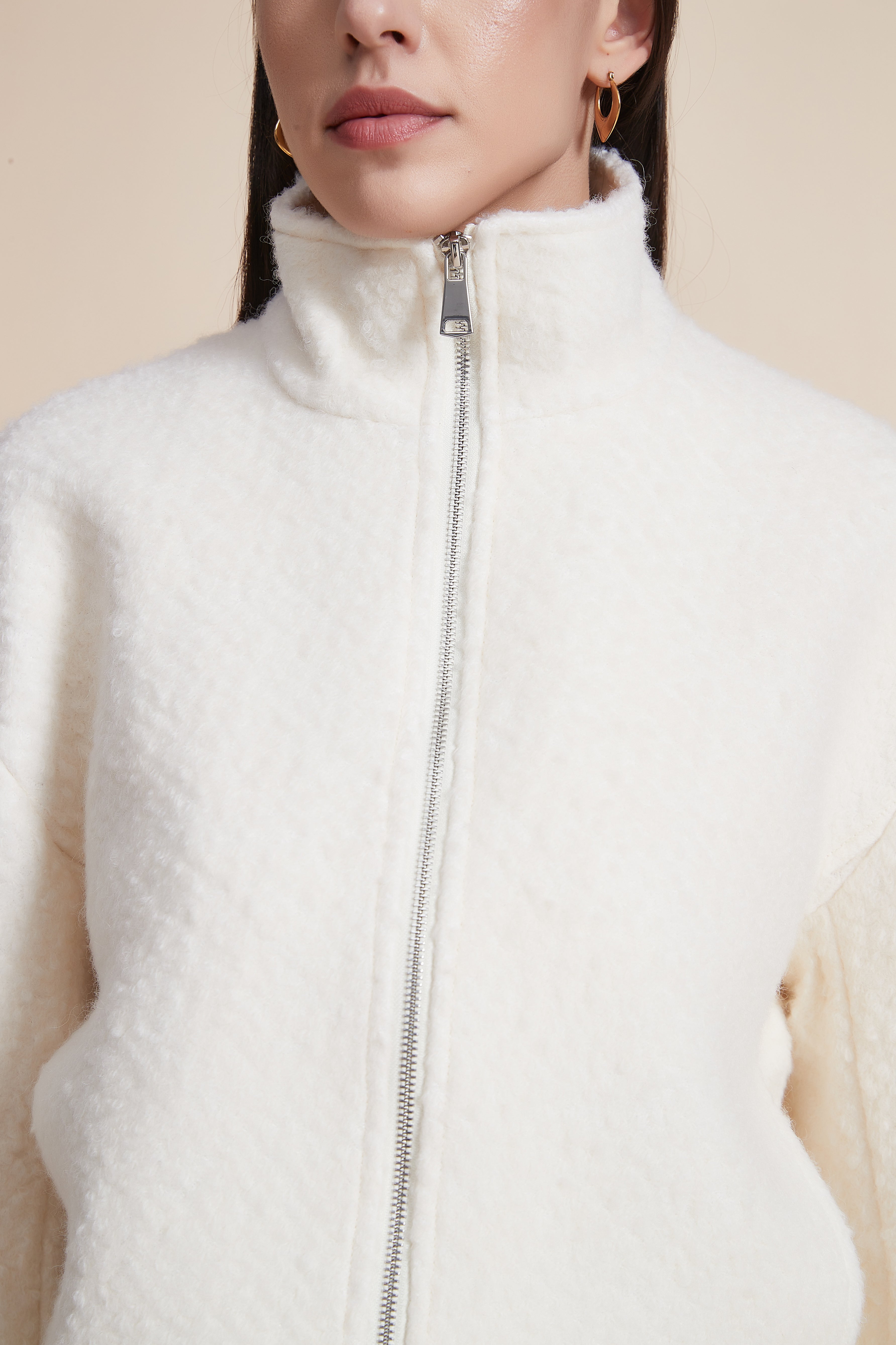 Short Zipper Jacket with High Collar