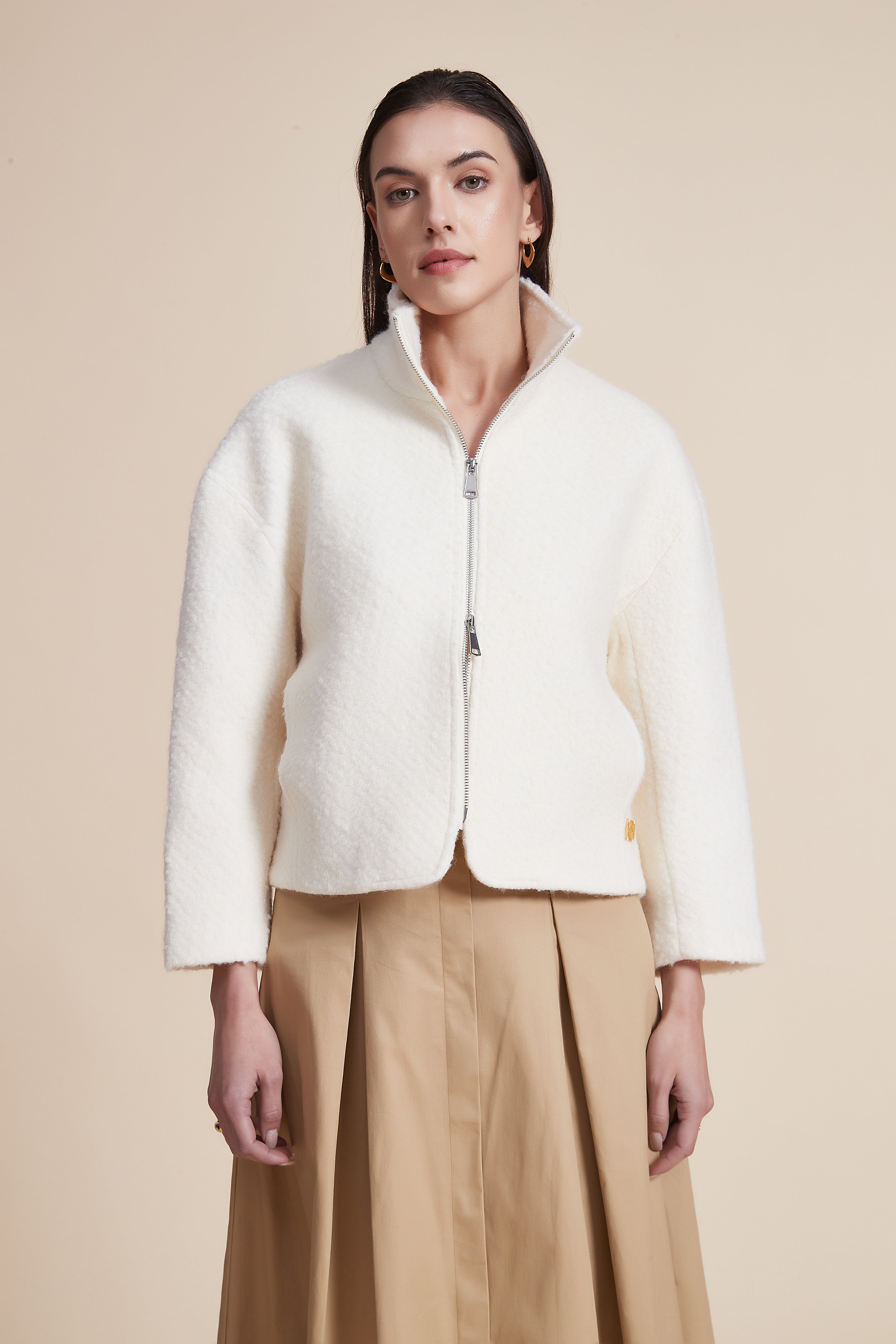 Short Zipper Jacket with High Collar