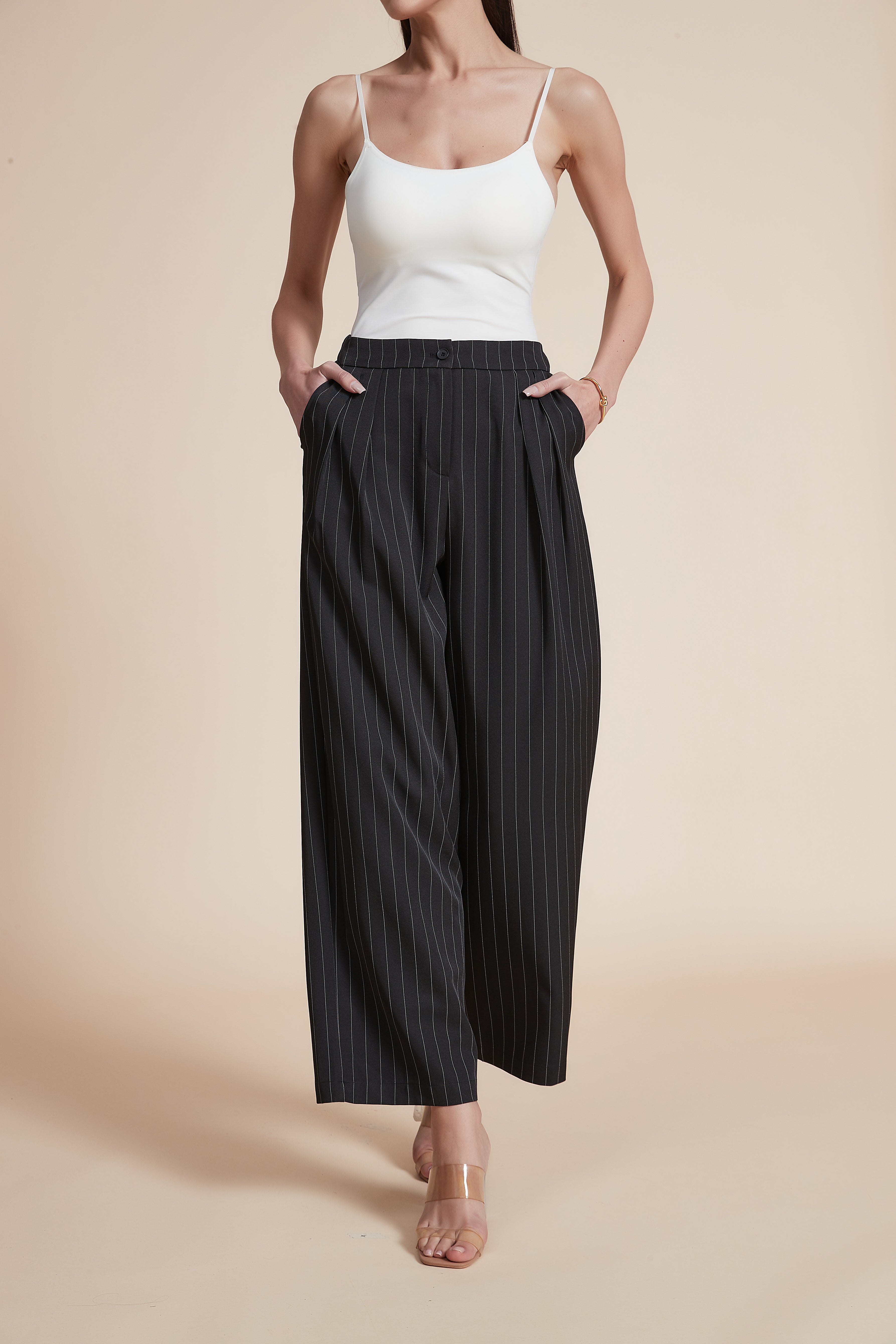 Women’s Long Striped Wide-Leg Trousers